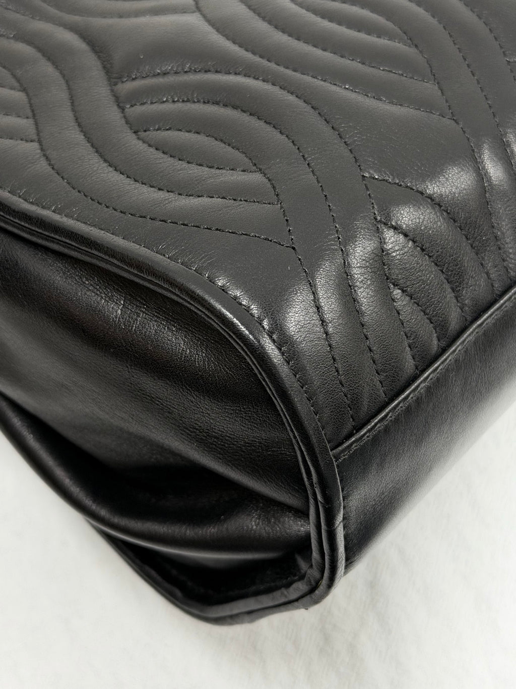 FENDI Vintage Pasta Quilted Leather 2way Handbag Gold Metal Handle Black