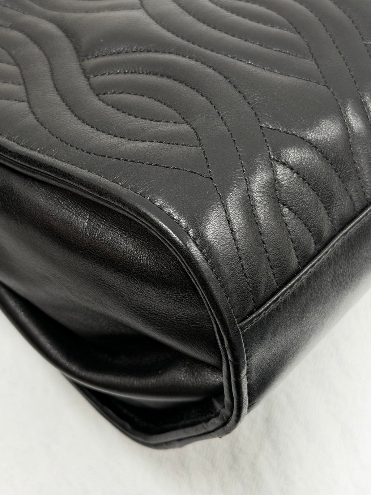FENDI Vintage Pasta Quilted Leather 2way Handbag Gold Metal Handle Black