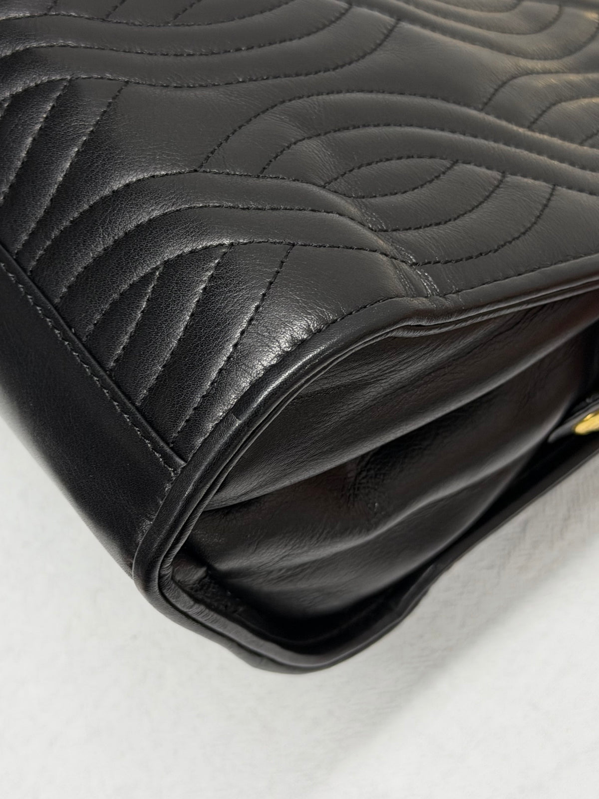 FENDI Vintage Pasta Quilted Leather 2way Handbag Gold Metal Handle Black