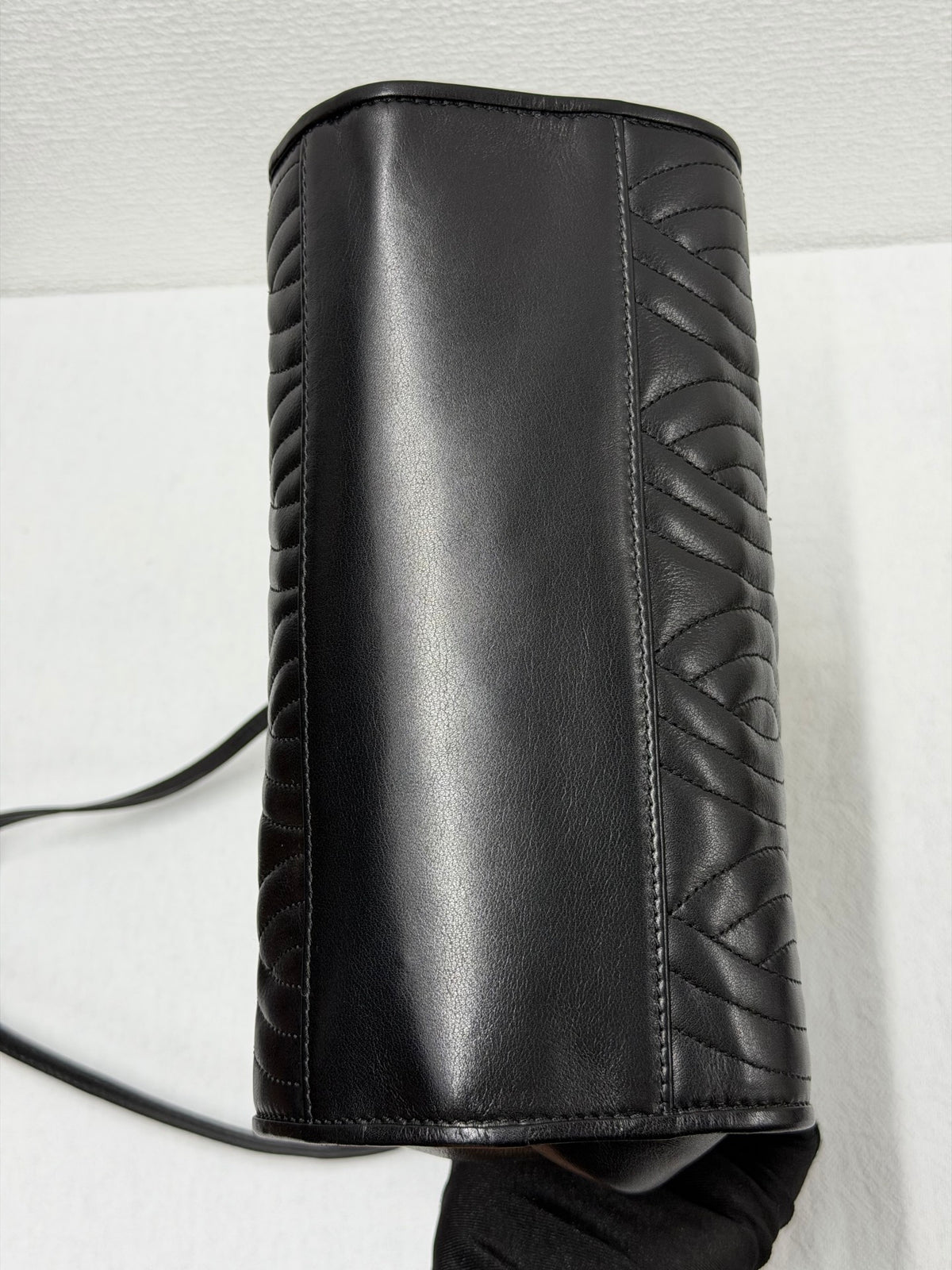 FENDI Vintage Pasta Quilted Leather 2way Handbag Gold Metal Handle Black