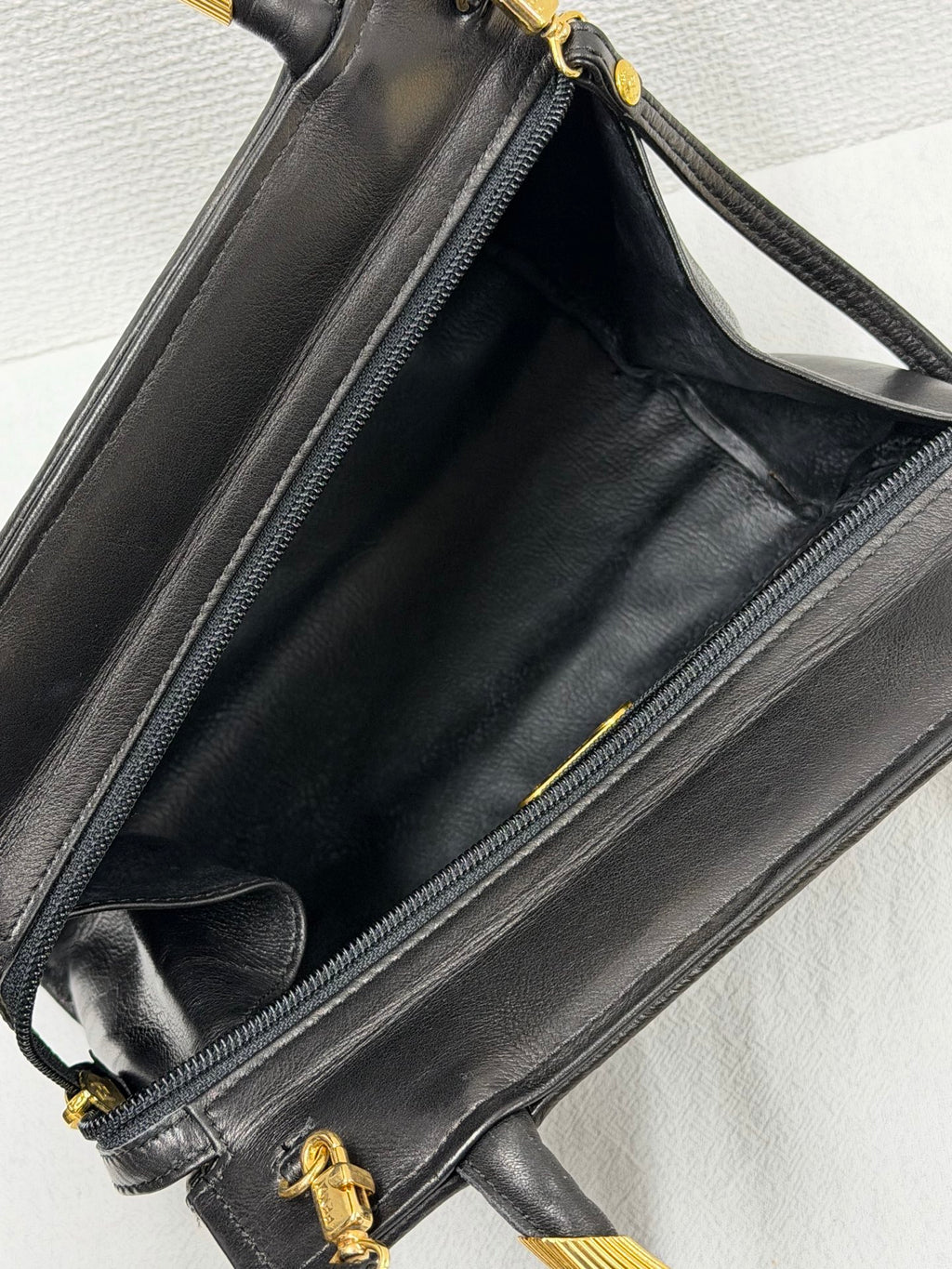 FENDI Vintage Pasta Quilted Leather 2way Handbag Gold Metal Handle Black