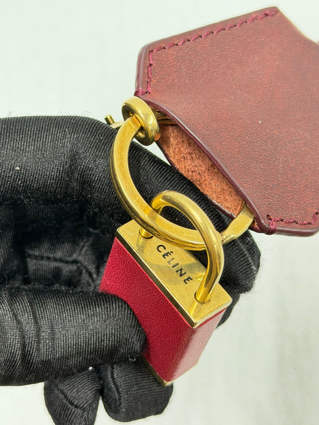 CELINE Vintage C Macadam Canvas Shoulder Bag with Red Leather Trim