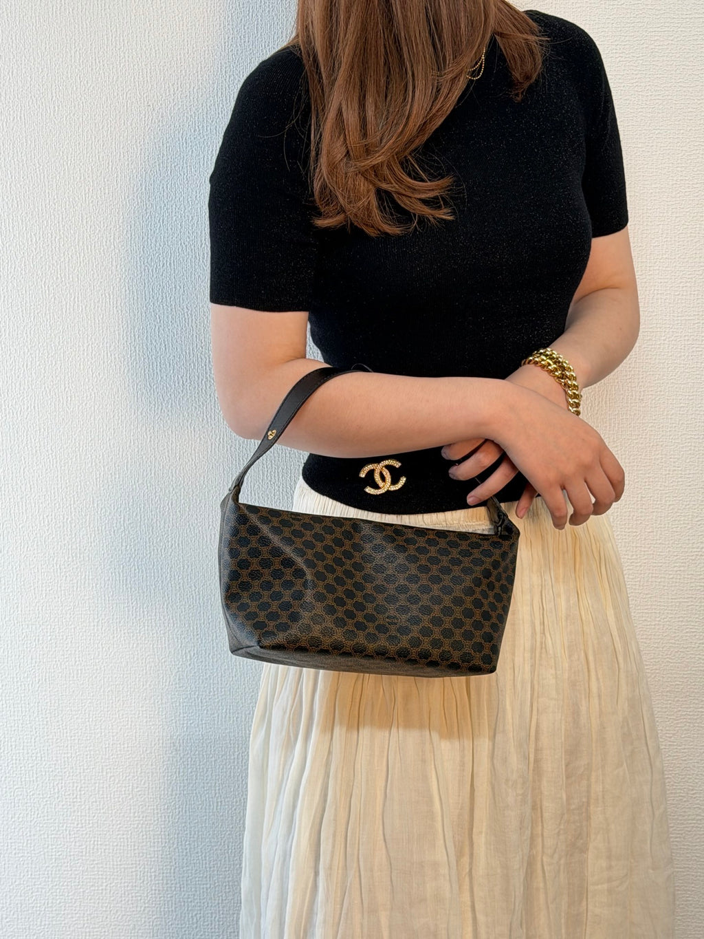 CELINE Vintage Black Macadam Canvas Accessories Pouch Shoulder Bag