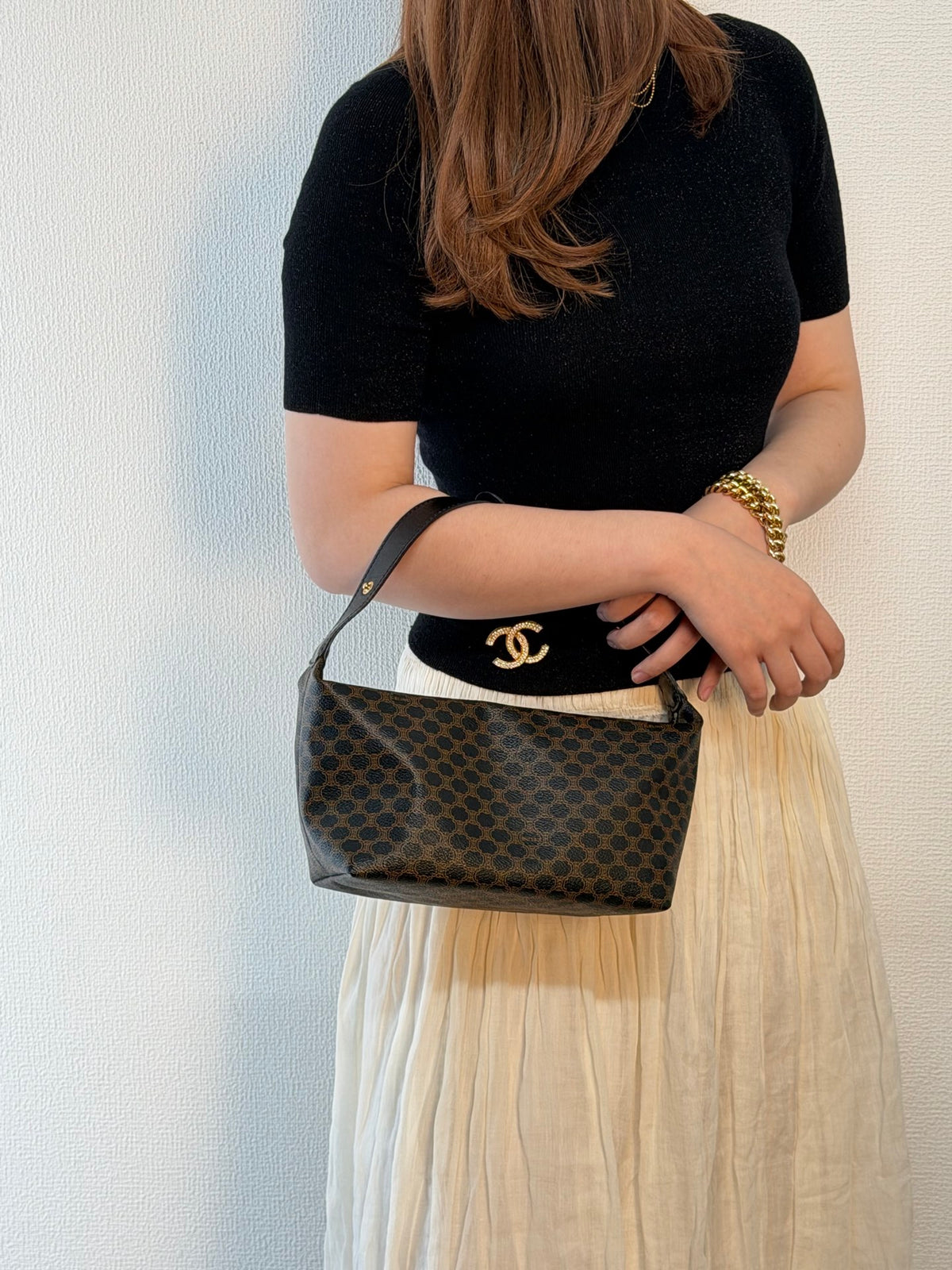 CELINE Vintage Black Macadam Canvas Accessories Pouch Shoulder Bag