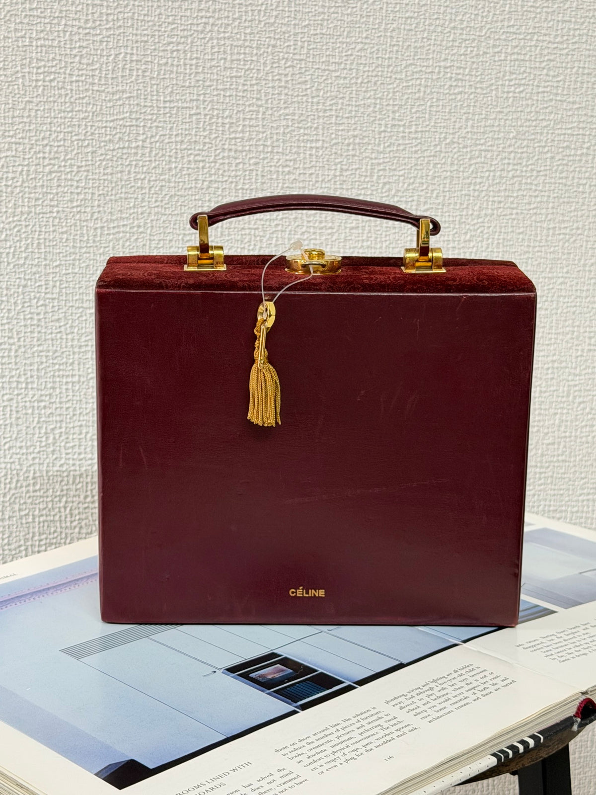 CELINE Vintage Suede Smooth Leather Combo Vanity Box Bag Bordeaux