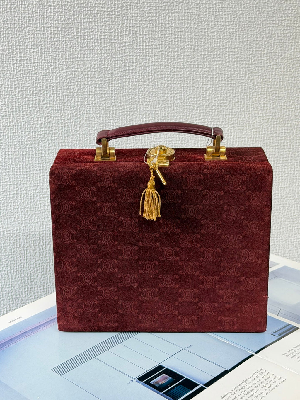CELINE Vintage Suede Smooth Leather Combo Vanity Box Bag Bordeaux