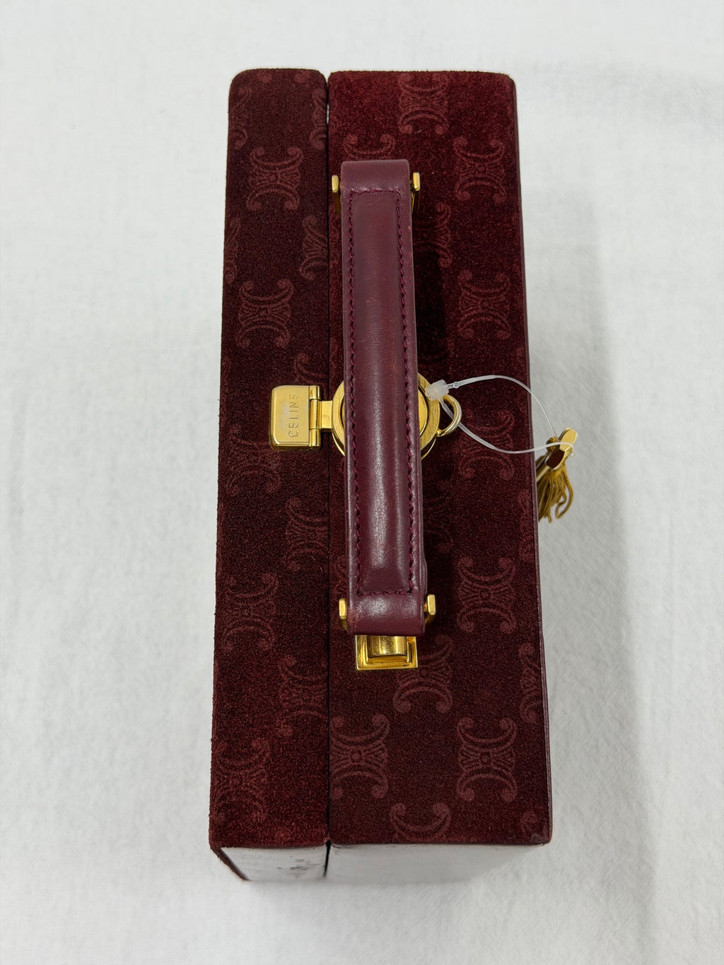 CELINE Vintage Suede Smooth Leather Combo Vanity Box Bag Bordeaux
