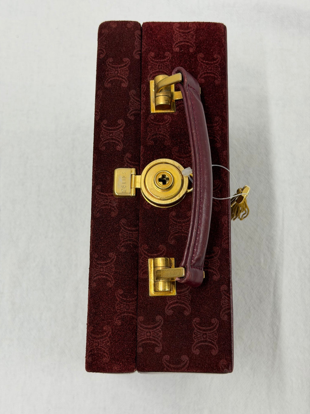 CELINE Vintage Suede Smooth Leather Combo Vanity Box Bag Bordeaux