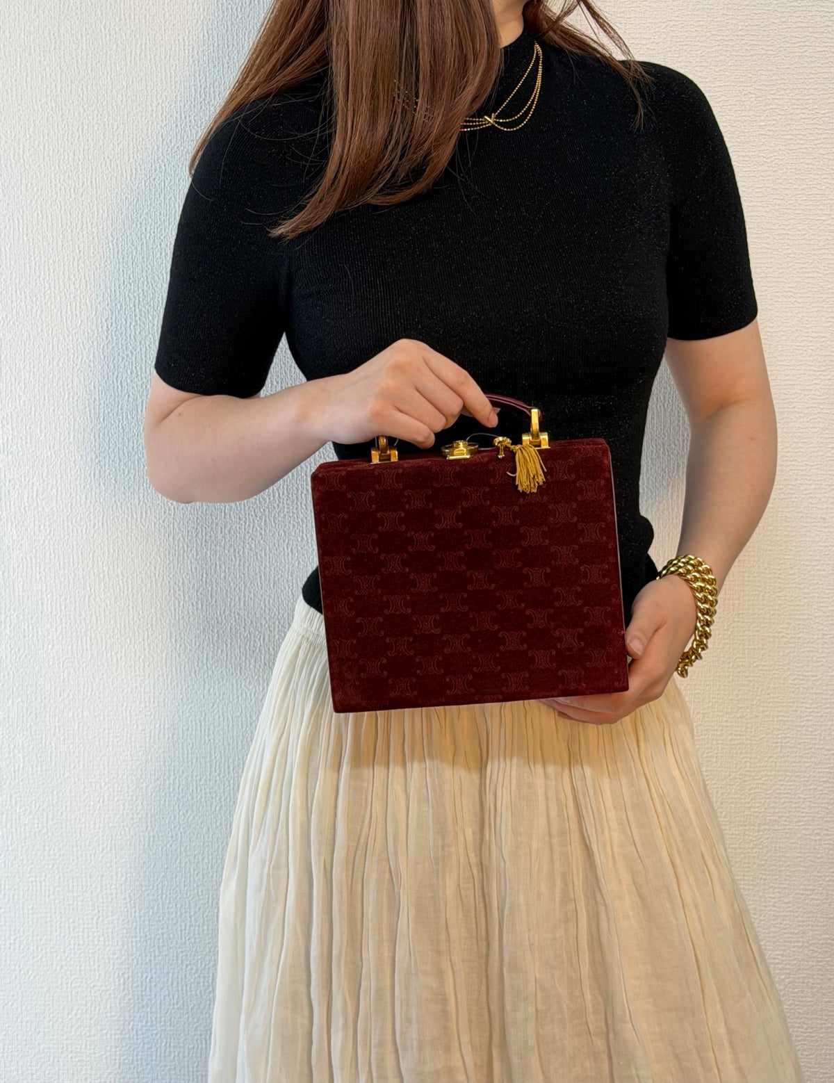 CELINE Vintage Suede Smooth Leather Combo Vanity Box Bag Bordeaux