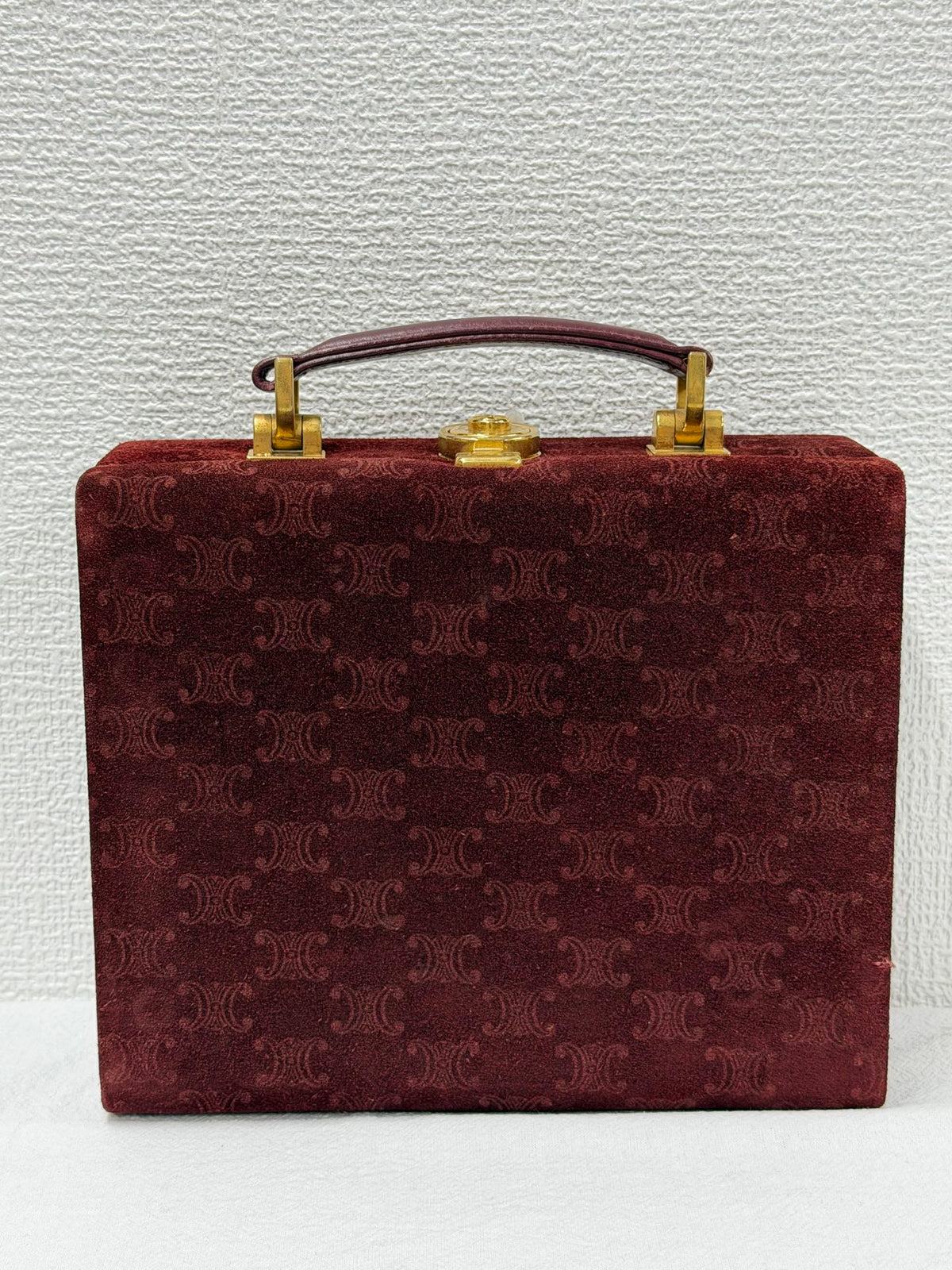 CELINE Vintage Suede Smooth Leather Combo Vanity Box Bag Bordeaux