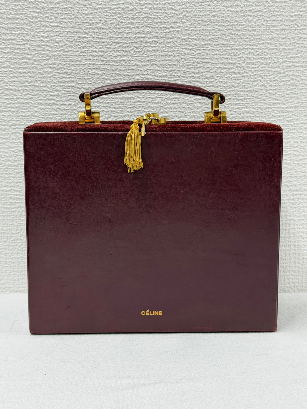 CELINE Vintage Suede Smooth Leather Combo Vanity Box Bag Bordeaux