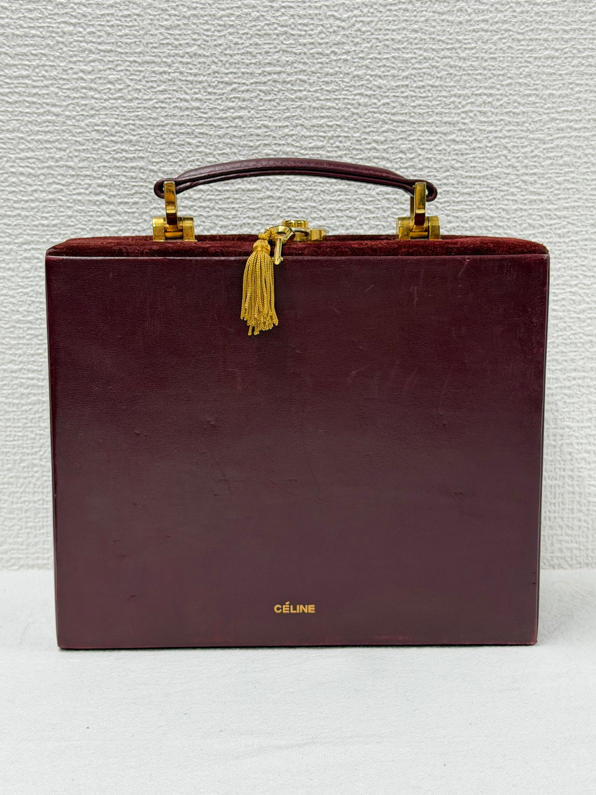 CELINE Vintage Suede Smooth Leather Combo Vanity Box Bag Bordeaux