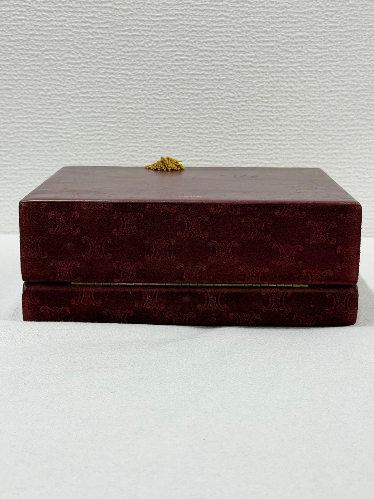 CELINE Vintage Suede Smooth Leather Combo Vanity Box Bag Bordeaux
