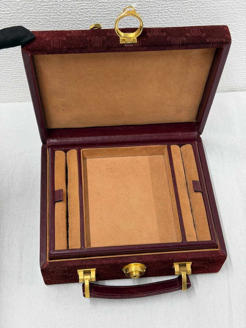 CELINE Vintage Suede Smooth Leather Combo Vanity Box Bag Bordeaux