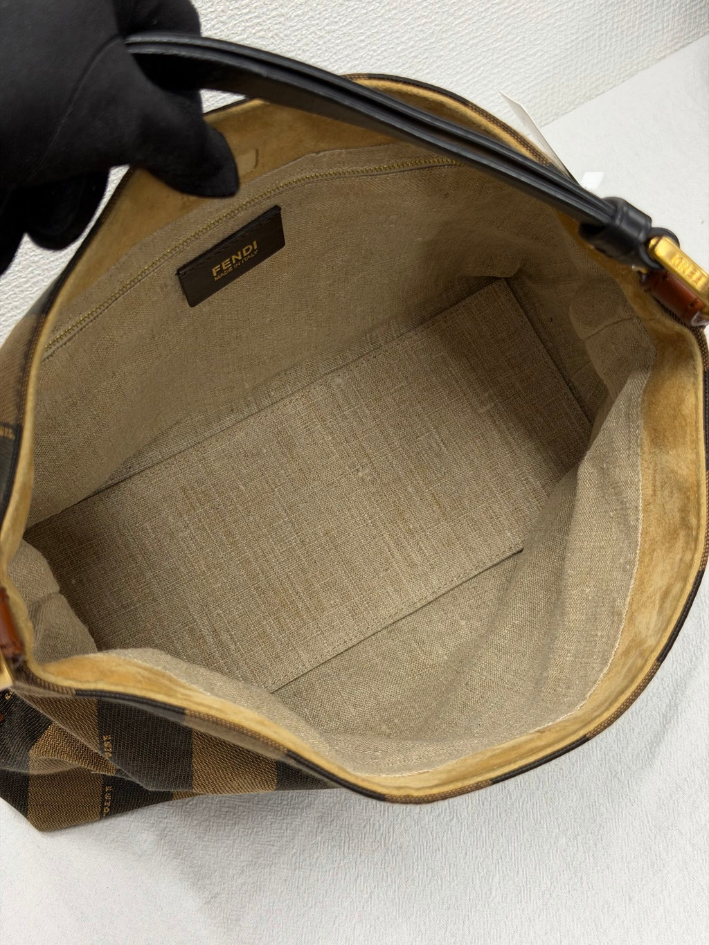 FENDI Vintage Pequin Stripe Canvas Hobo Shoulder Bag