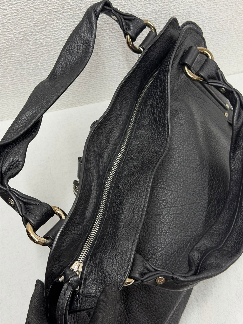 CELINE Grained Leather Bittersweet Hobo Shoulder Bag Black