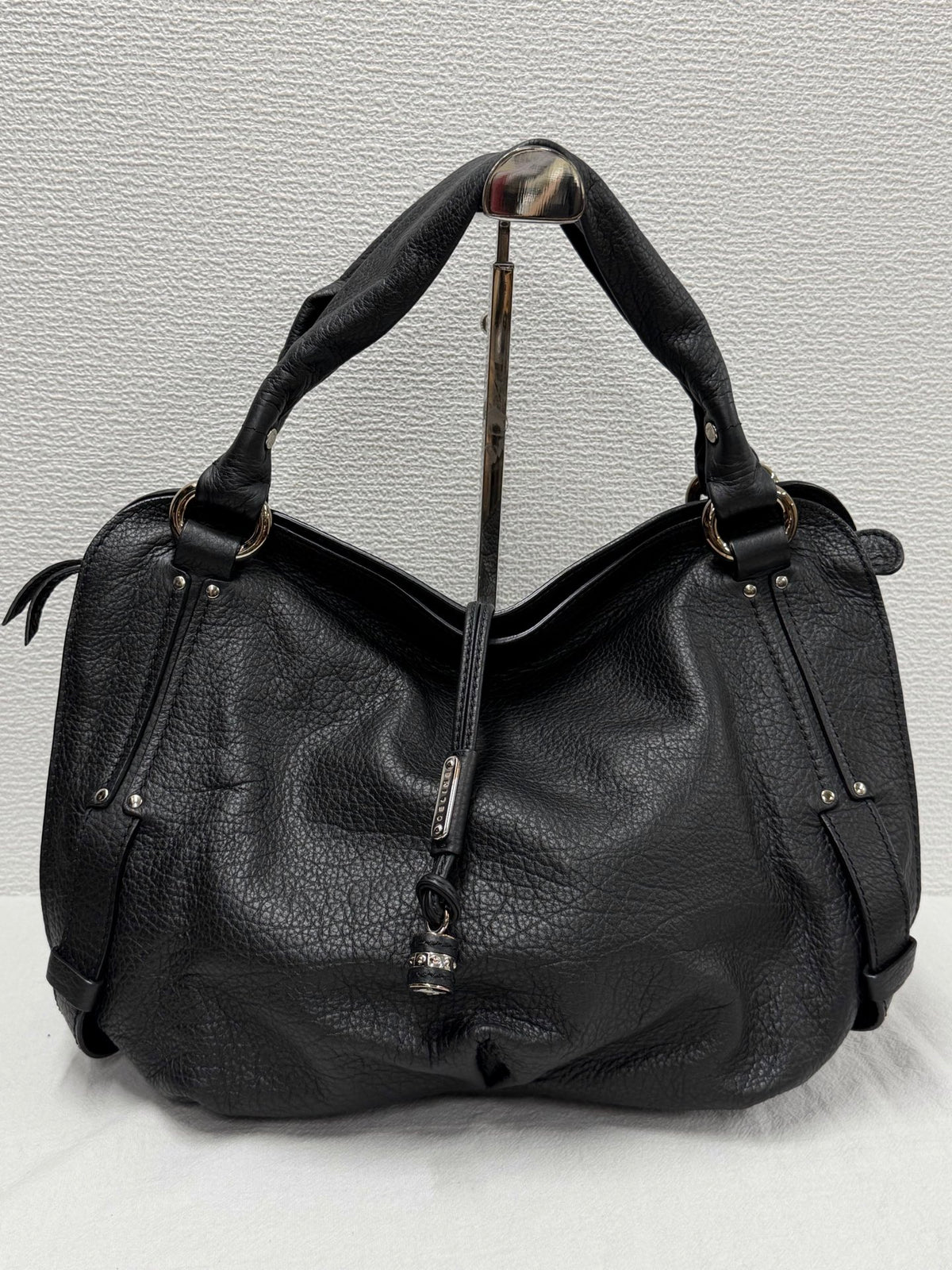 CELINE Grained Leather Bittersweet Hobo Shoulder Bag Black