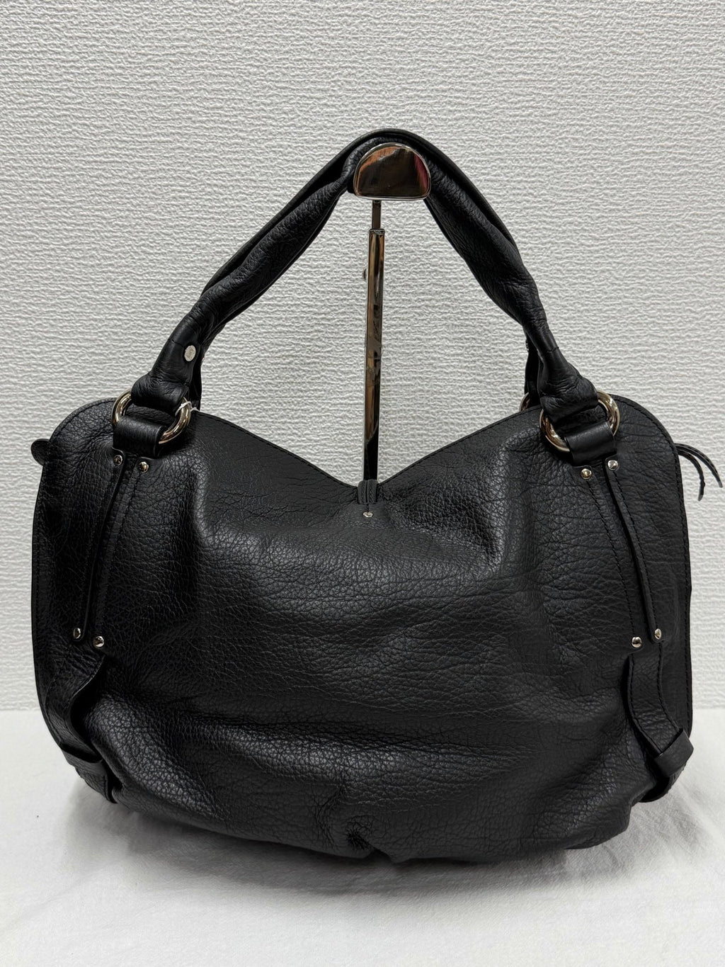 CELINE Grained Leather Bittersweet Hobo Shoulder Bag Black