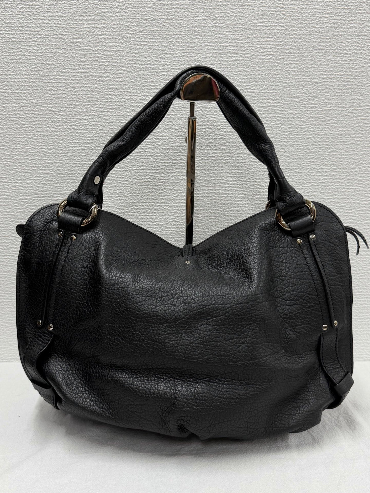 CELINE Grained Leather Bittersweet Hobo Shoulder Bag Black