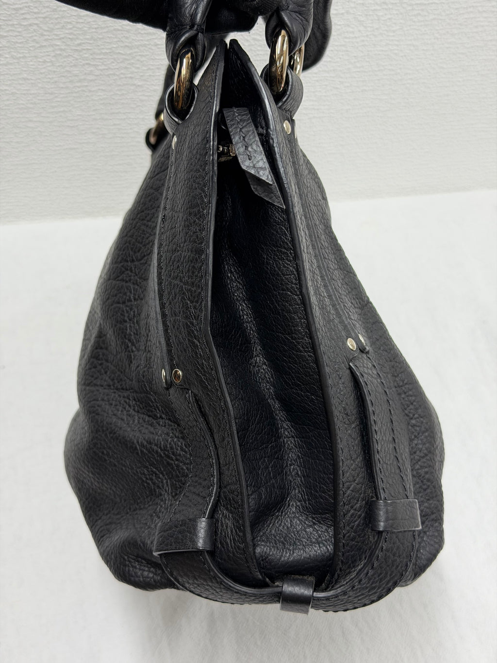CELINE Grained Leather Bittersweet Hobo Shoulder Bag Black