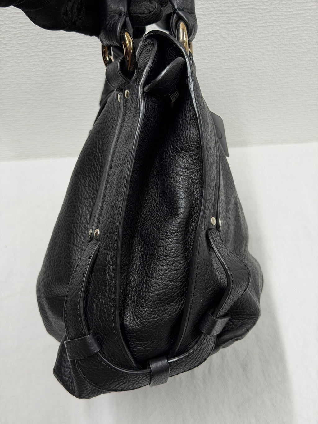 CELINE Grained Leather Bittersweet Hobo Shoulder Bag Black