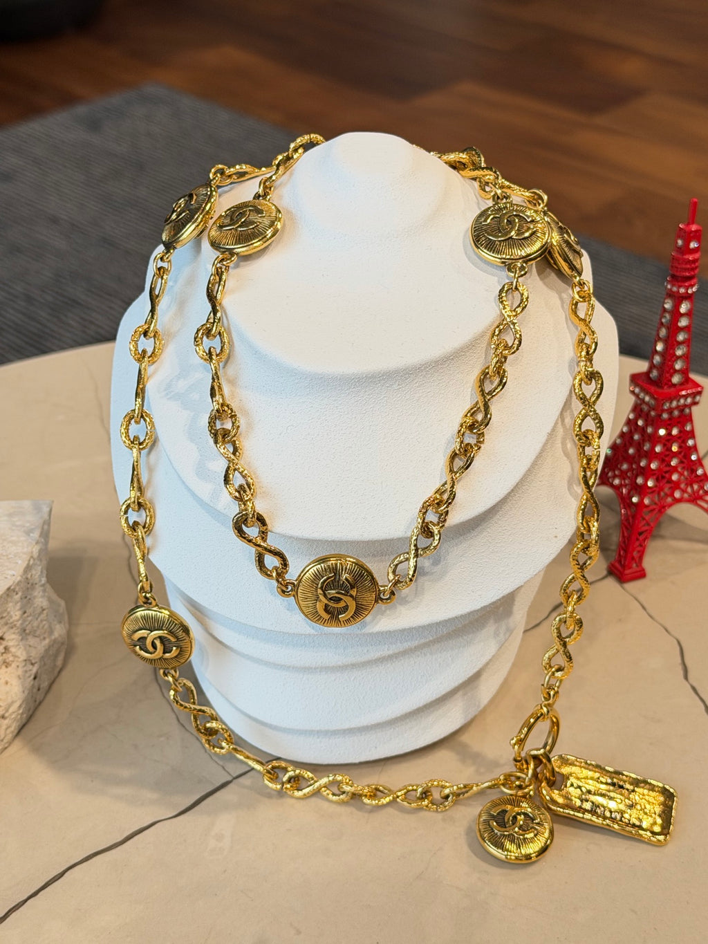 CHANEL Vintage CC Medallion Long Chain Necklace Belt Gold