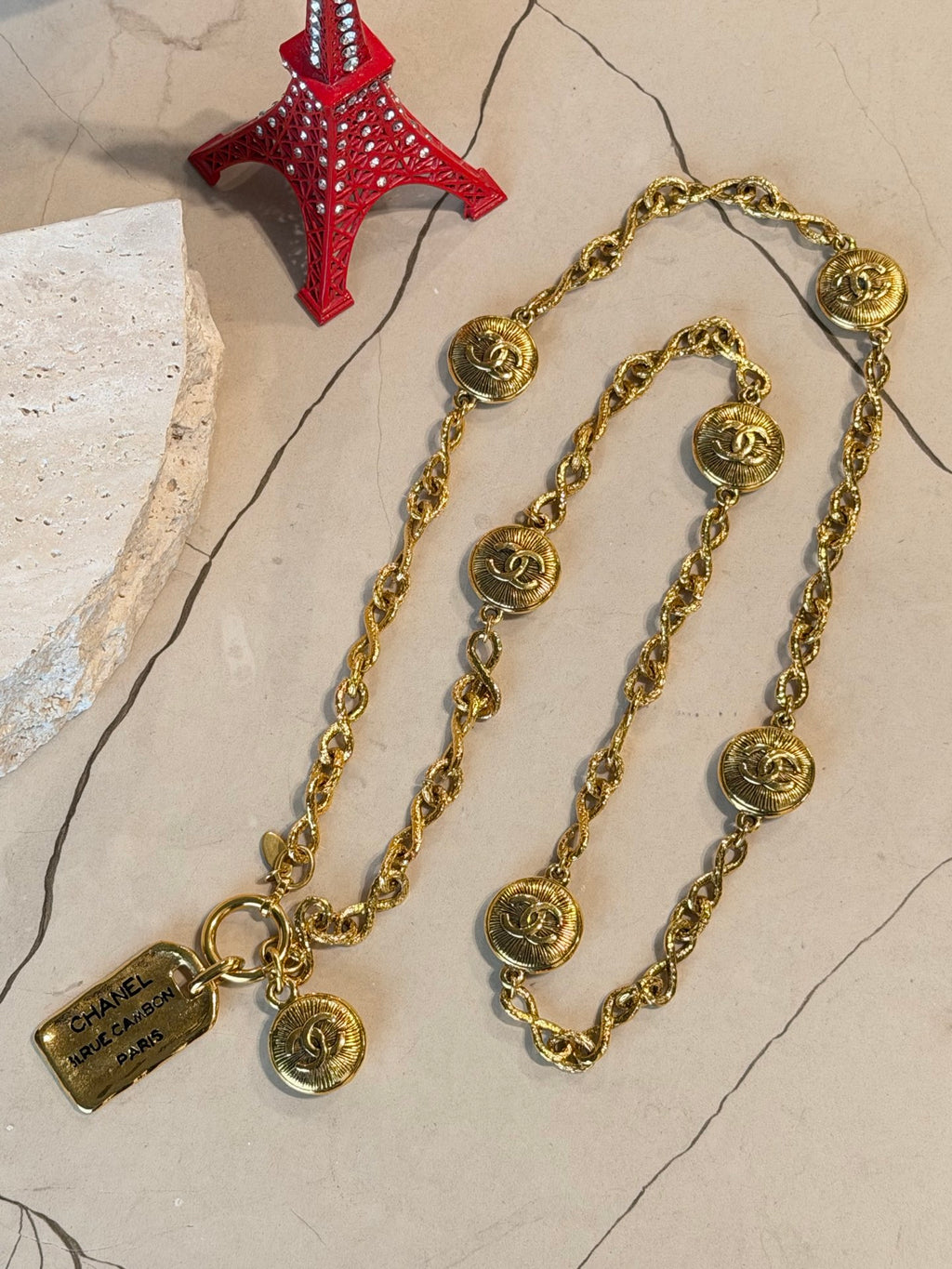 CHANEL Vintage CC Medallion Long Chain Necklace Belt Gold