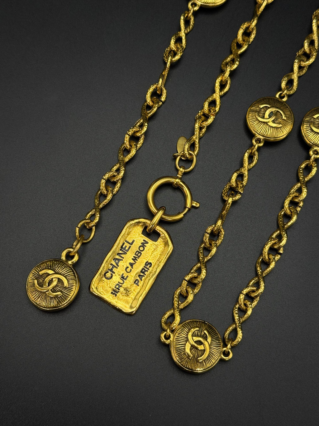 CHANEL Vintage CC Medallion Long Chain Necklace Belt Gold