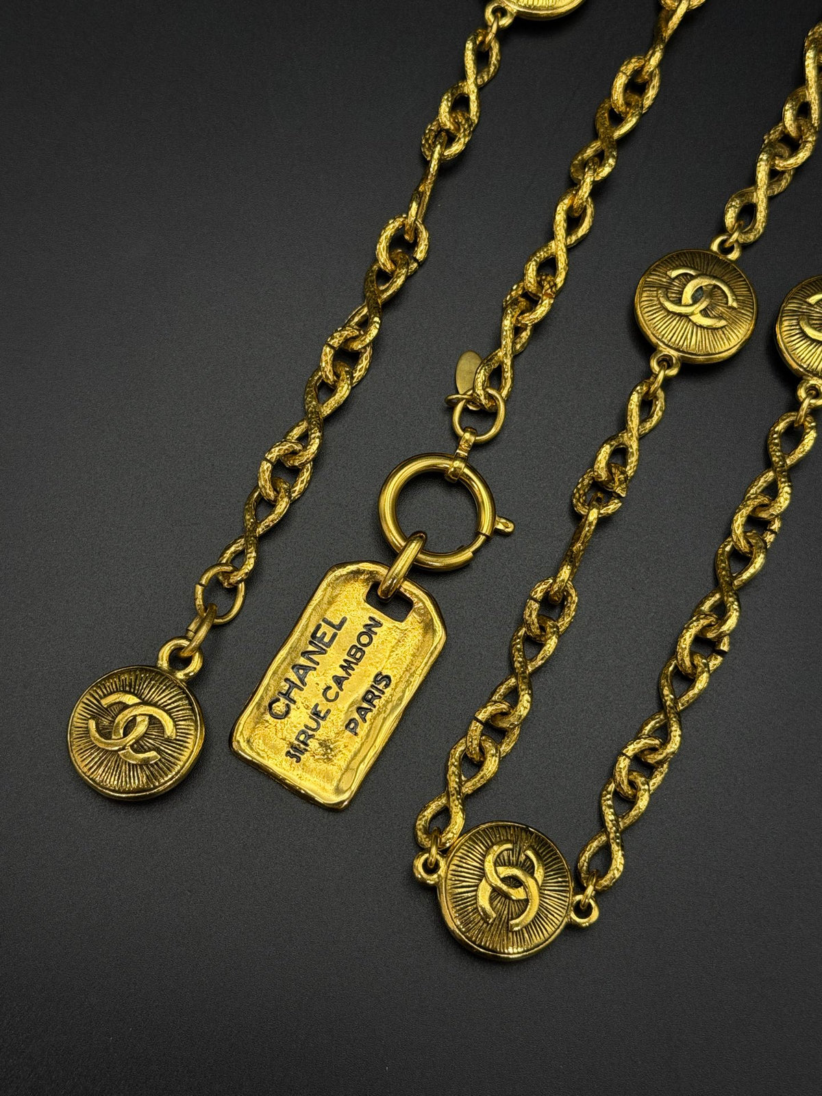 CHANEL Vintage CC Medallion Long Chain Necklace Belt Gold