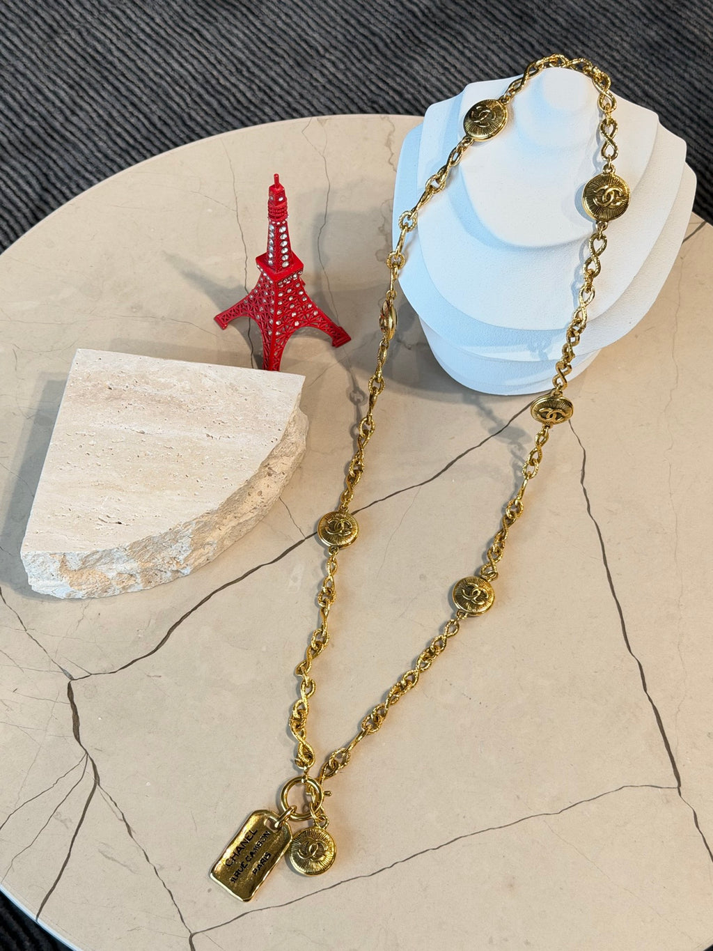 CHANEL Vintage CC Medallion Long Chain Necklace Belt Gold