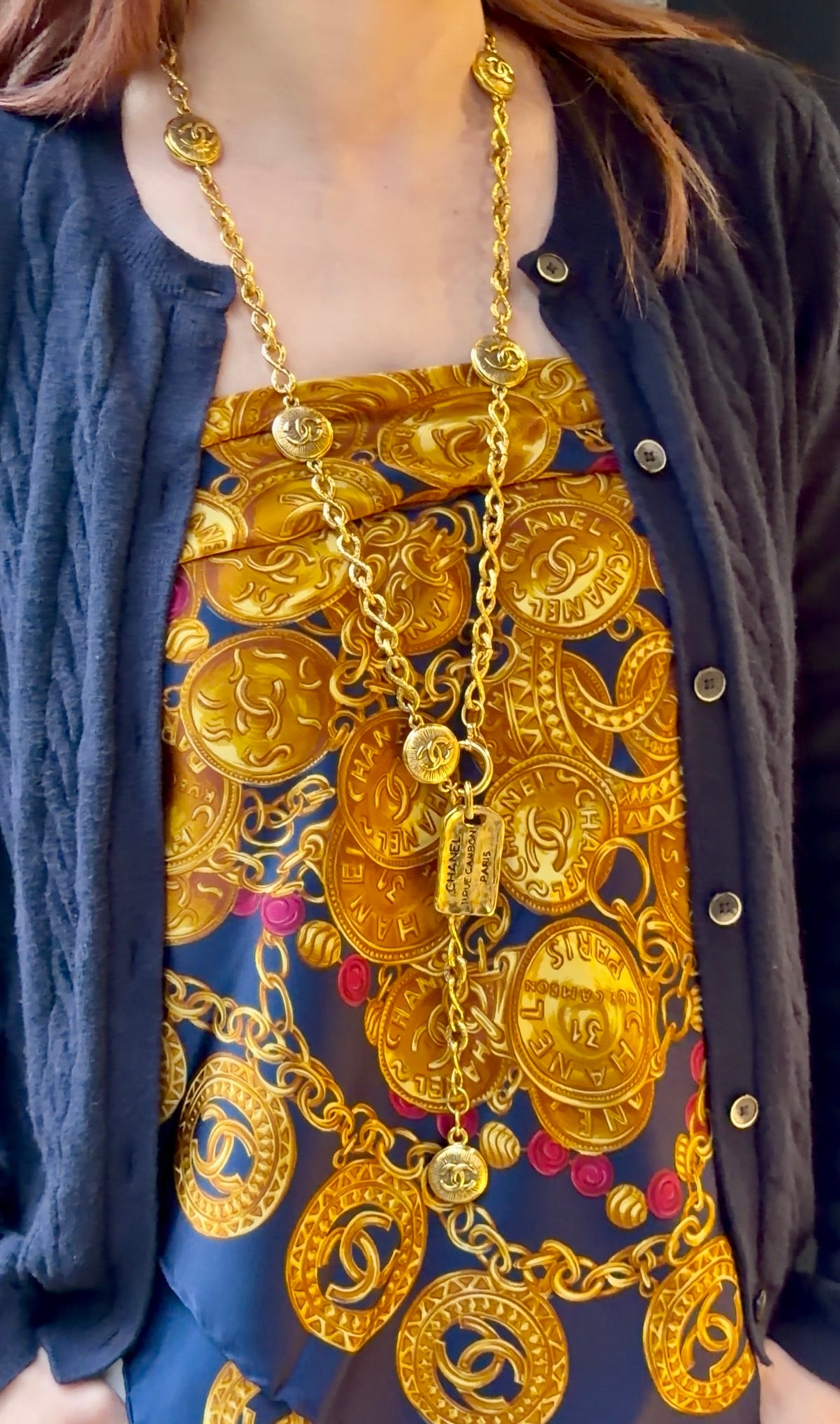 CHANEL Vintage CC Medallion Long Chain Necklace Belt Gold