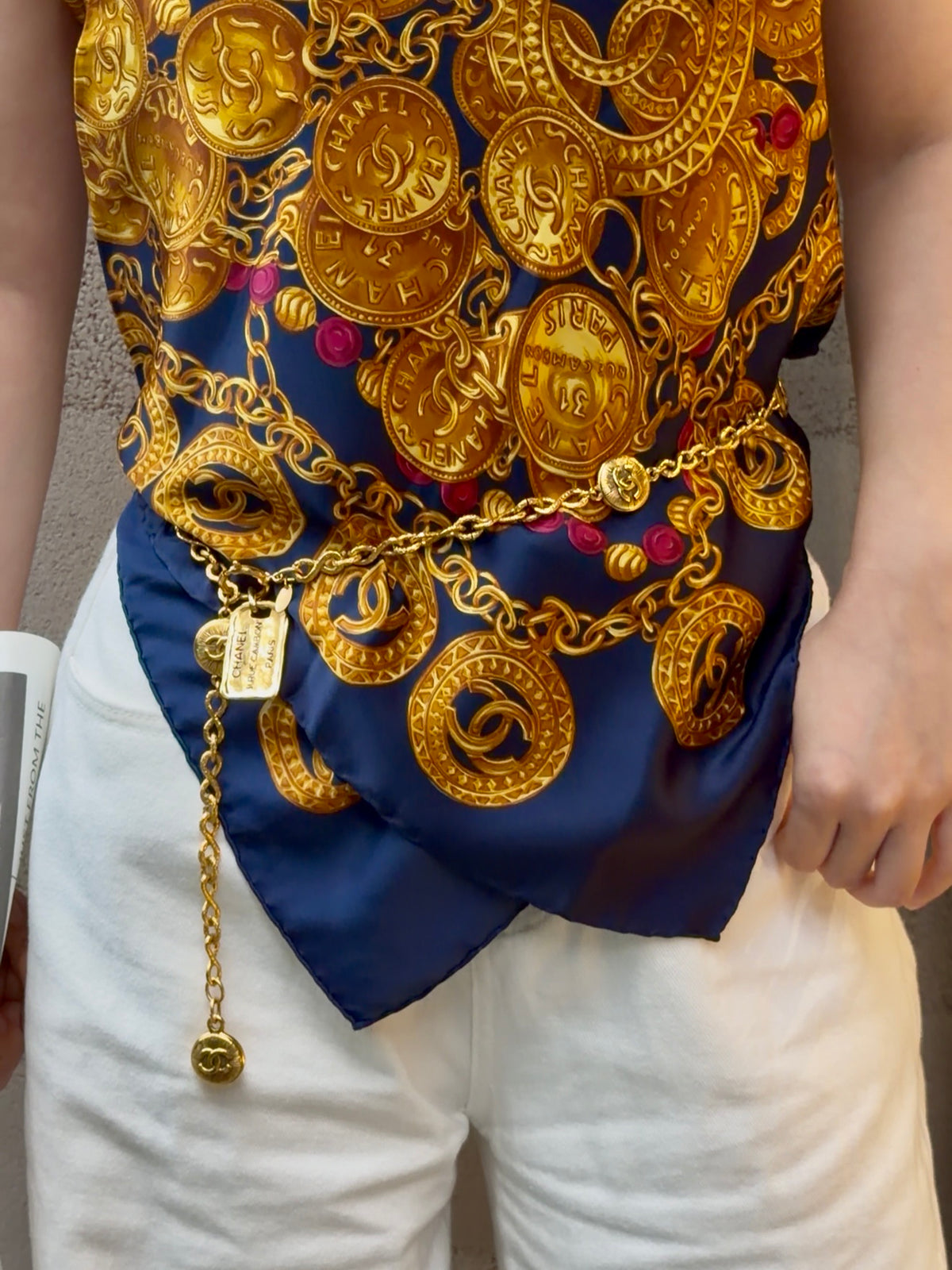 CHANEL Vintage CC Medallion Long Chain Necklace Belt Gold