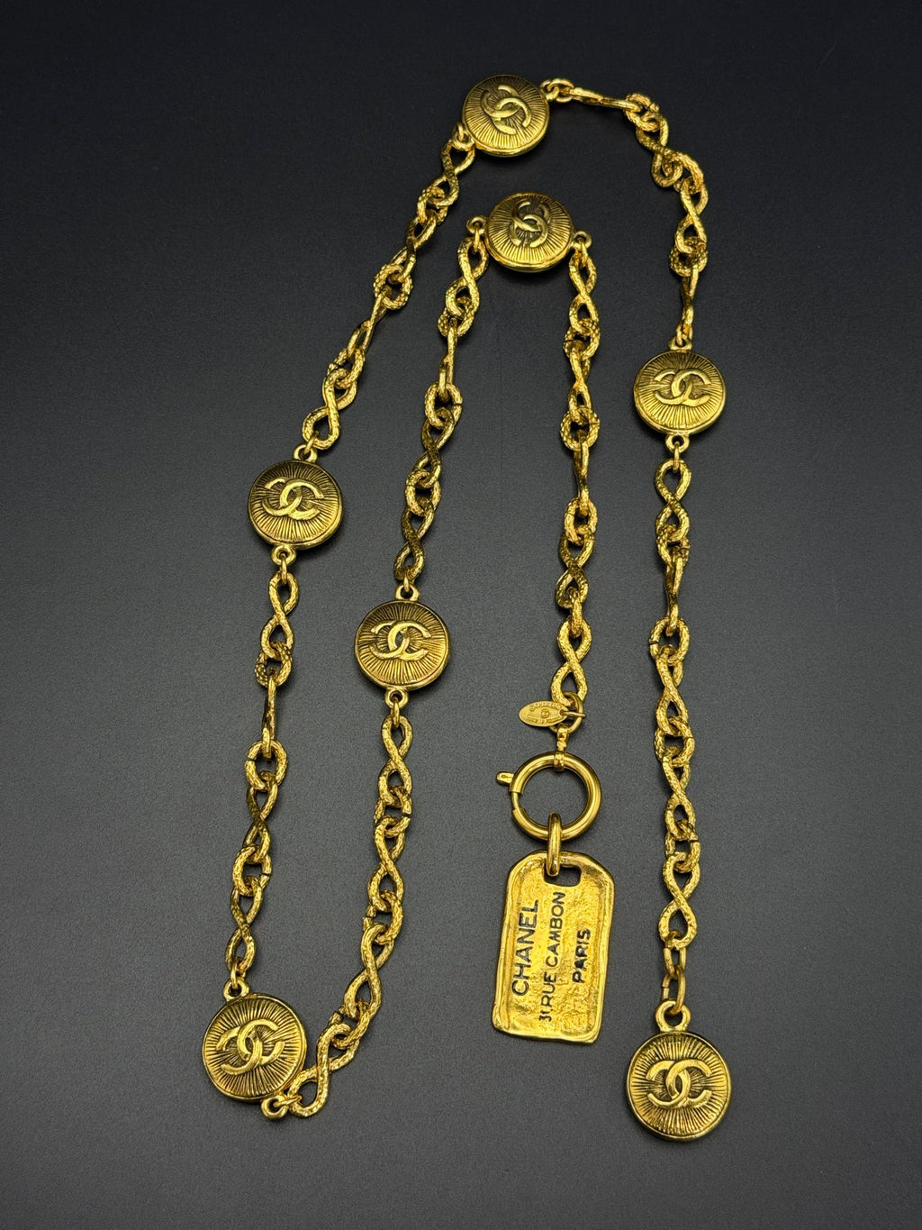 CHANEL Vintage CC Medallion Long Chain Necklace Belt Gold