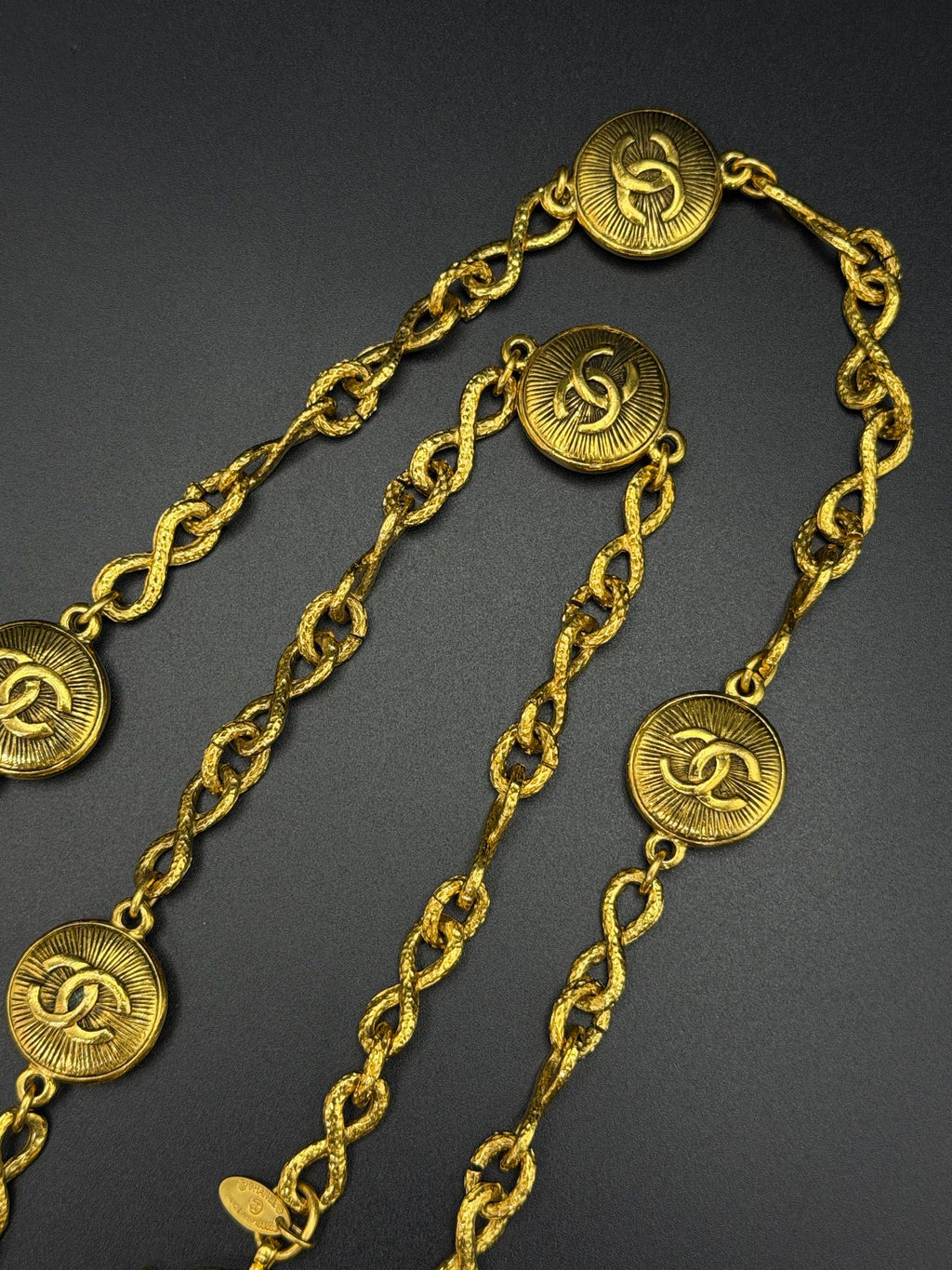 CHANEL Vintage CC Medallion Long Chain Necklace Belt Gold
