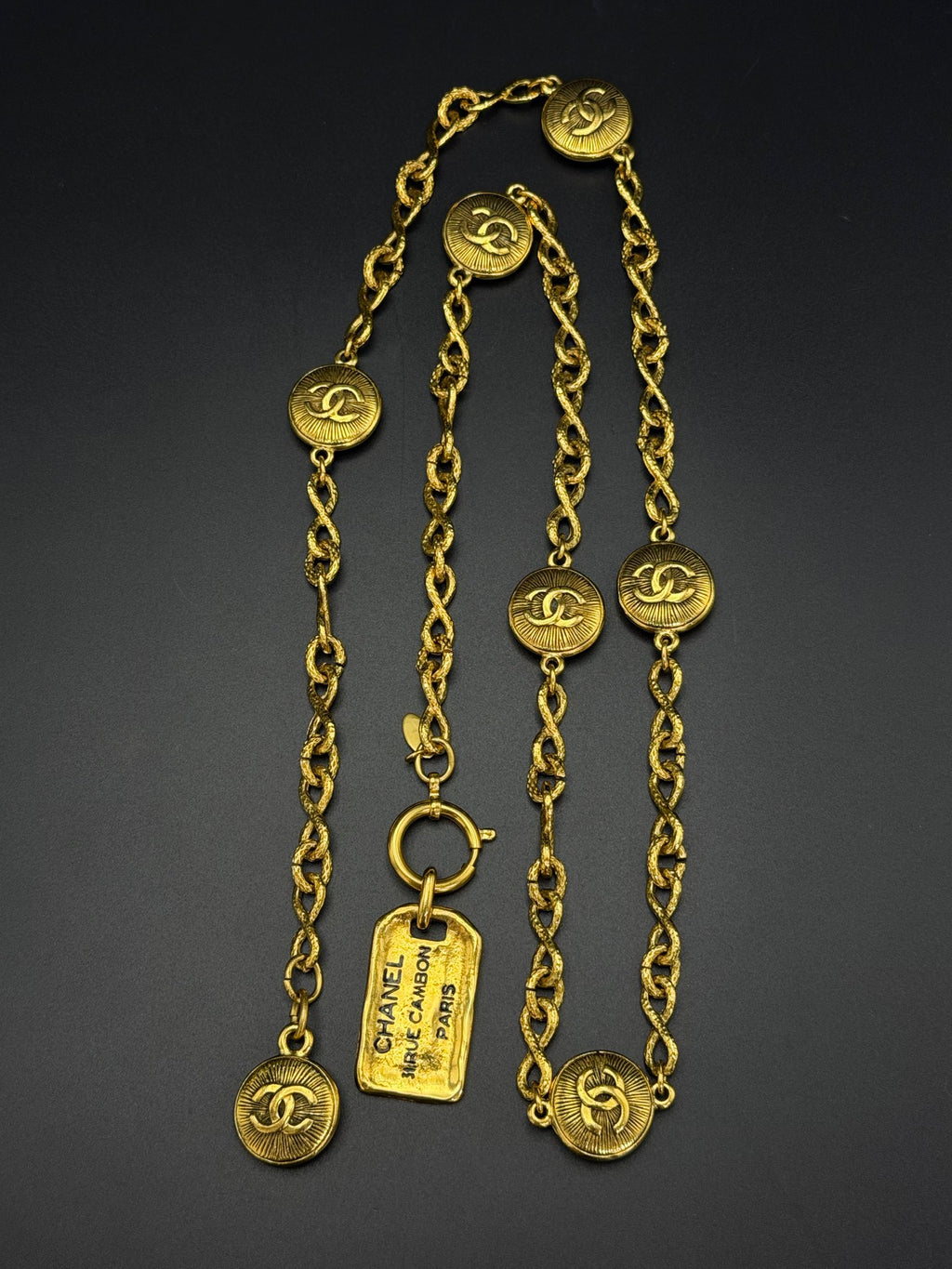 CHANEL Vintage CC Medallion Long Chain Necklace Belt Gold
