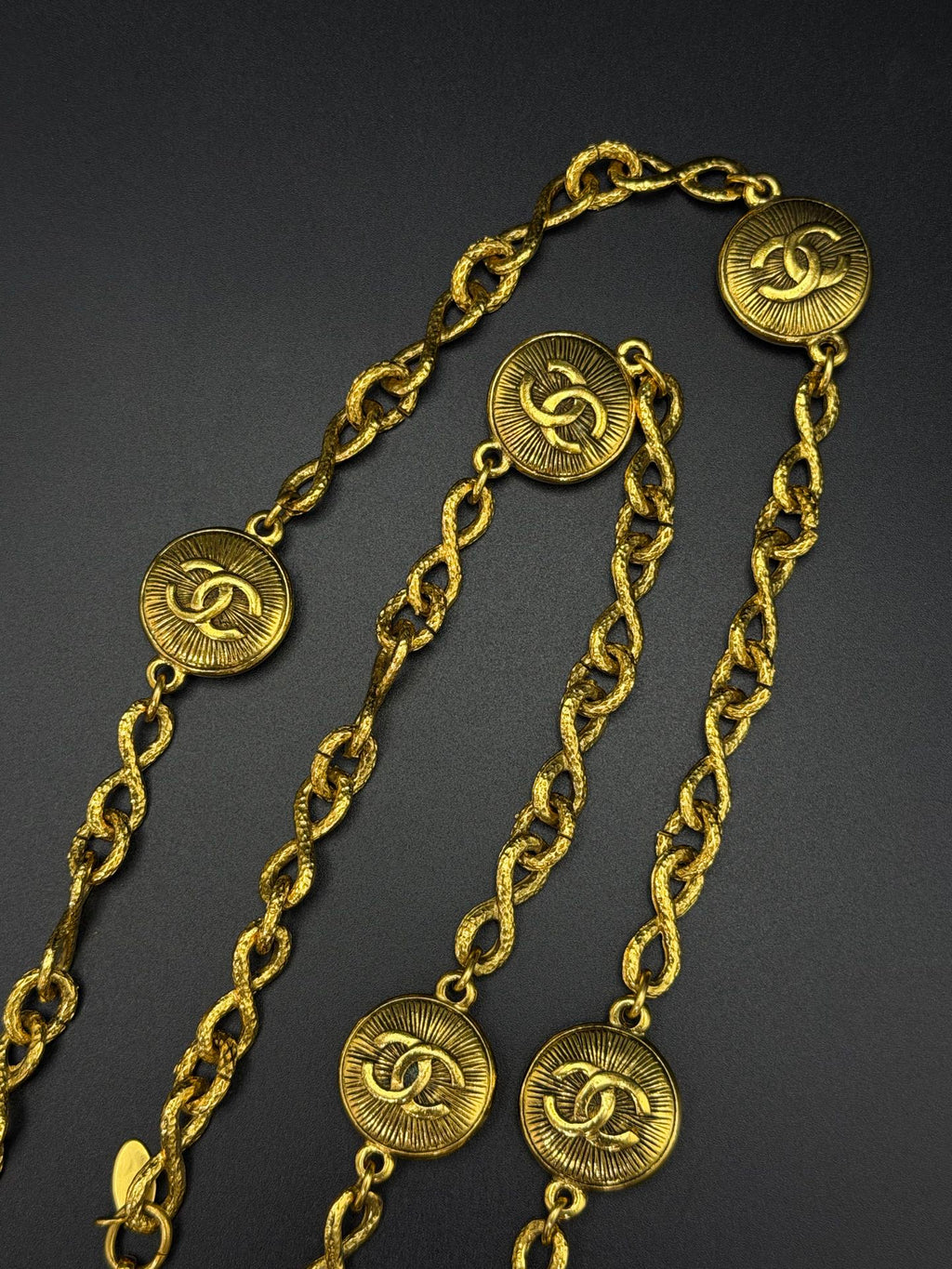 CHANEL Vintage CC Medallion Long Chain Necklace Belt Gold
