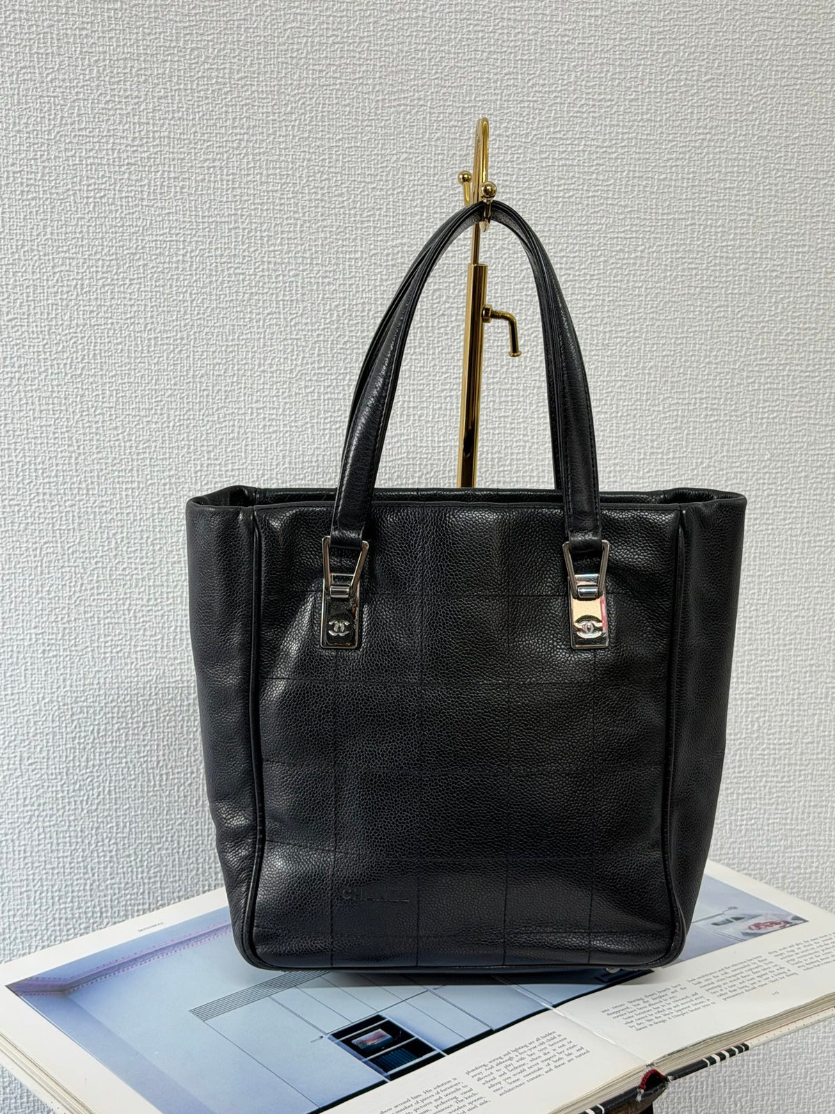 CHANEL Chocolate Bar Square Stitch Caviar Leather Tote Bag