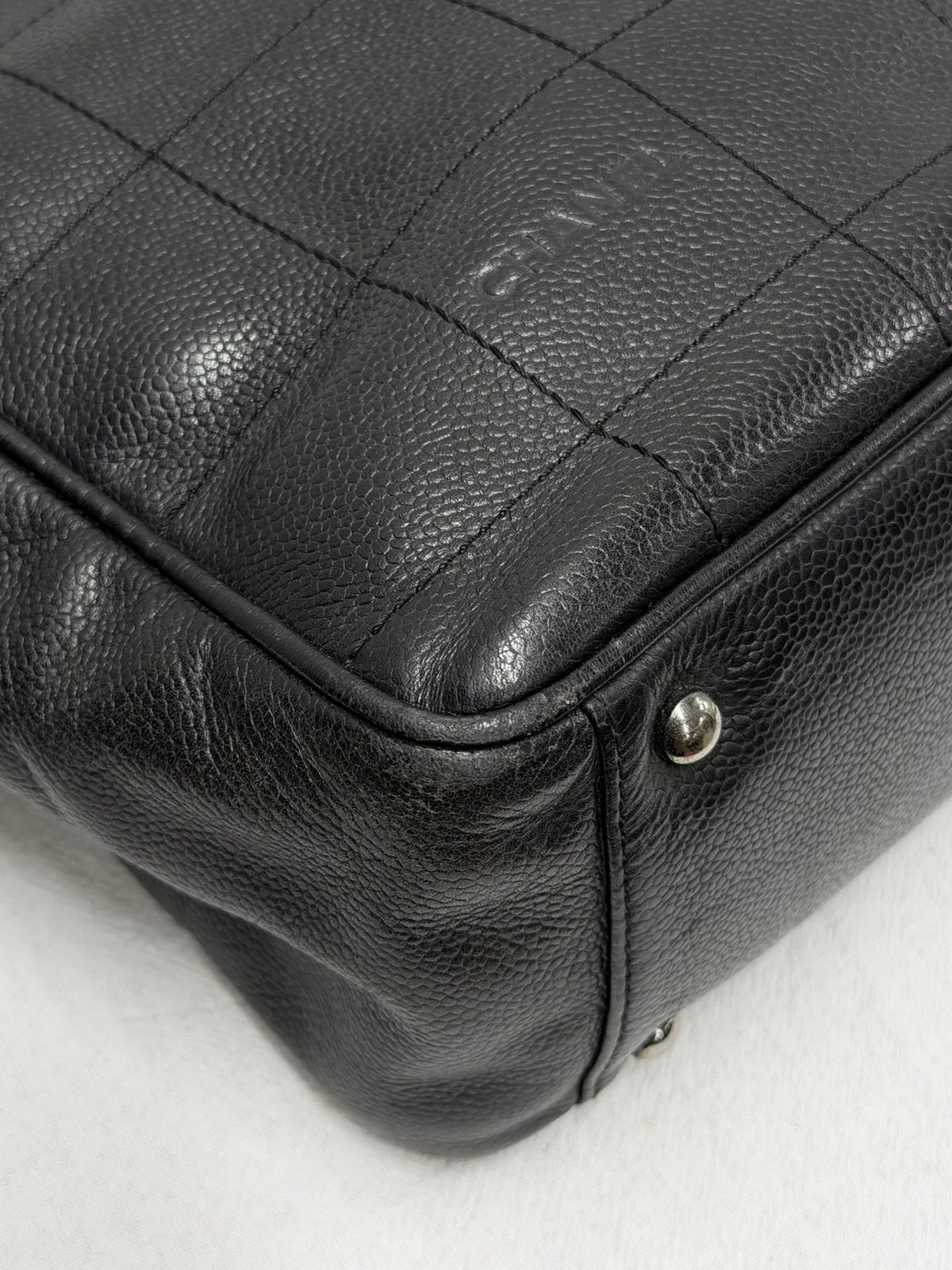 CHANEL Chocolate Bar Square Stitch Caviar Leather Tote Bag