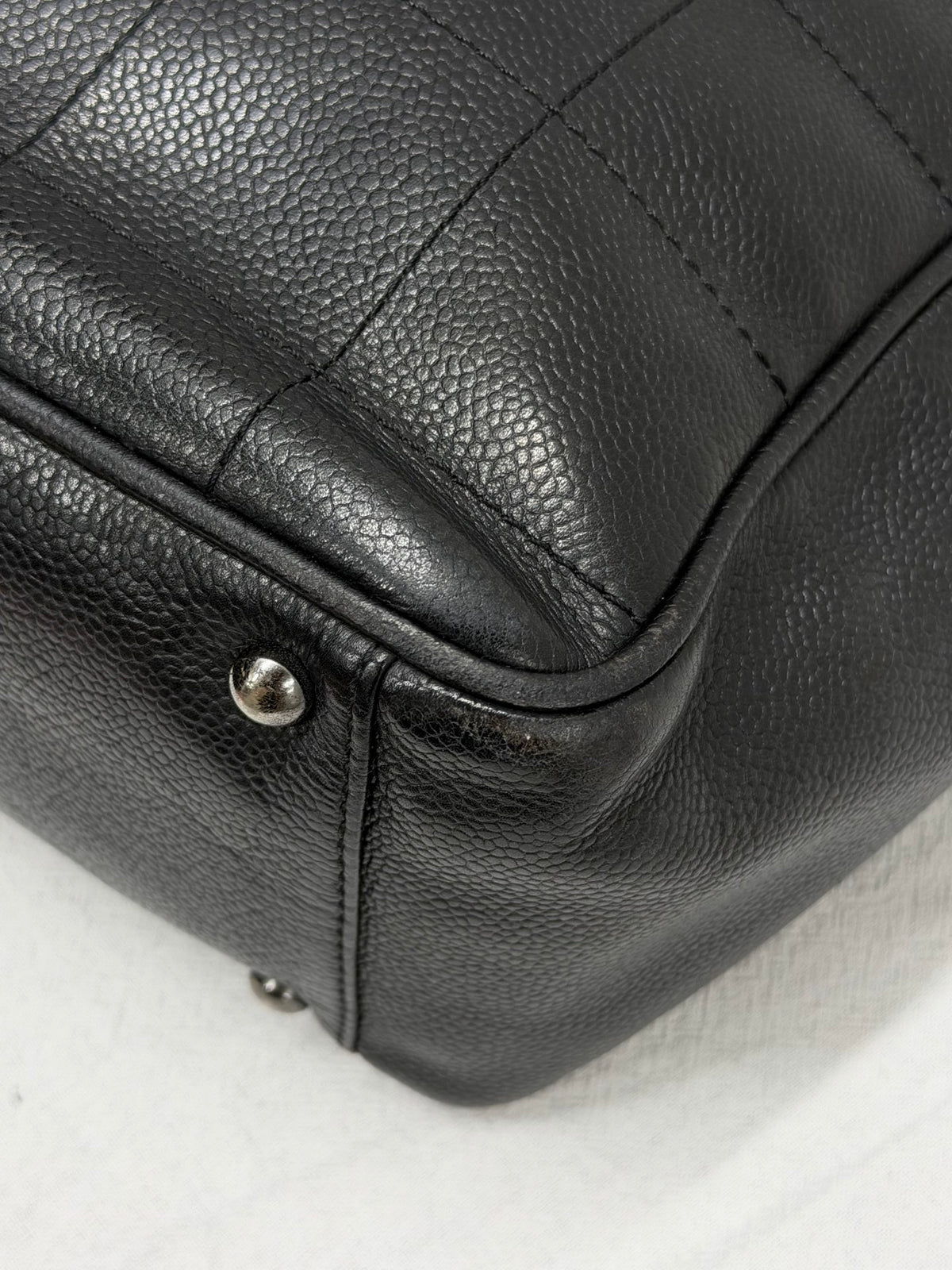 CHANEL Chocolate Bar Square Stitch Caviar Leather Tote Bag