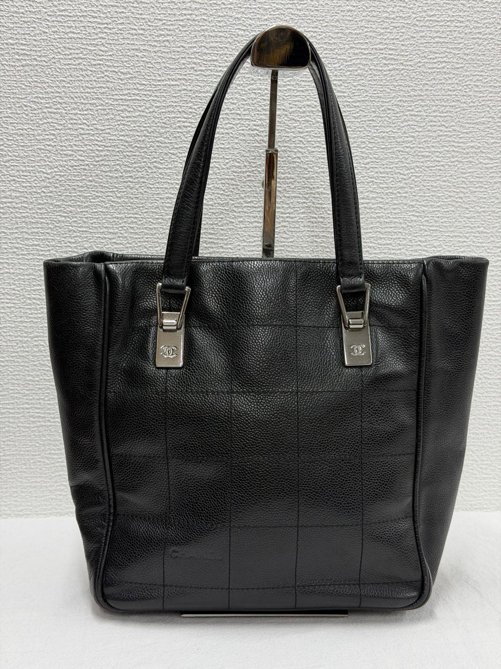 CHANEL Chocolate Bar Square Stitch Caviar Leather Tote Bag