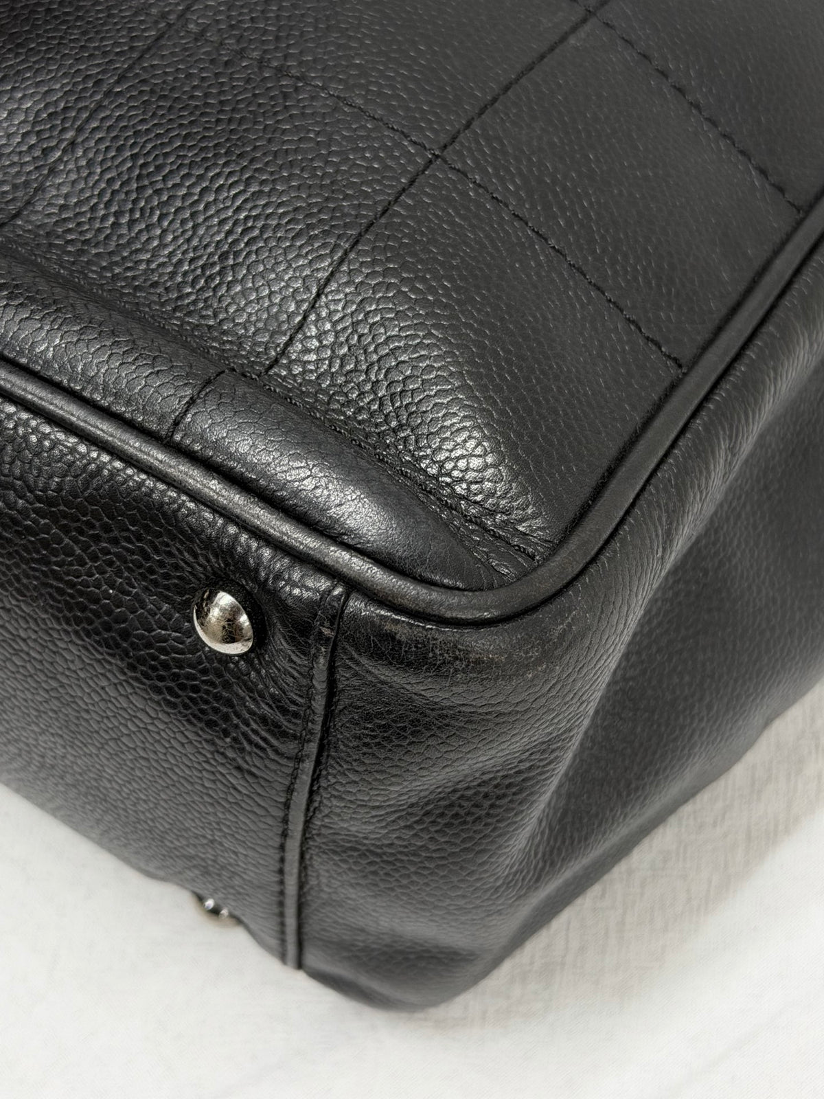 CHANEL Chocolate Bar Square Stitch Caviar Leather Tote Bag