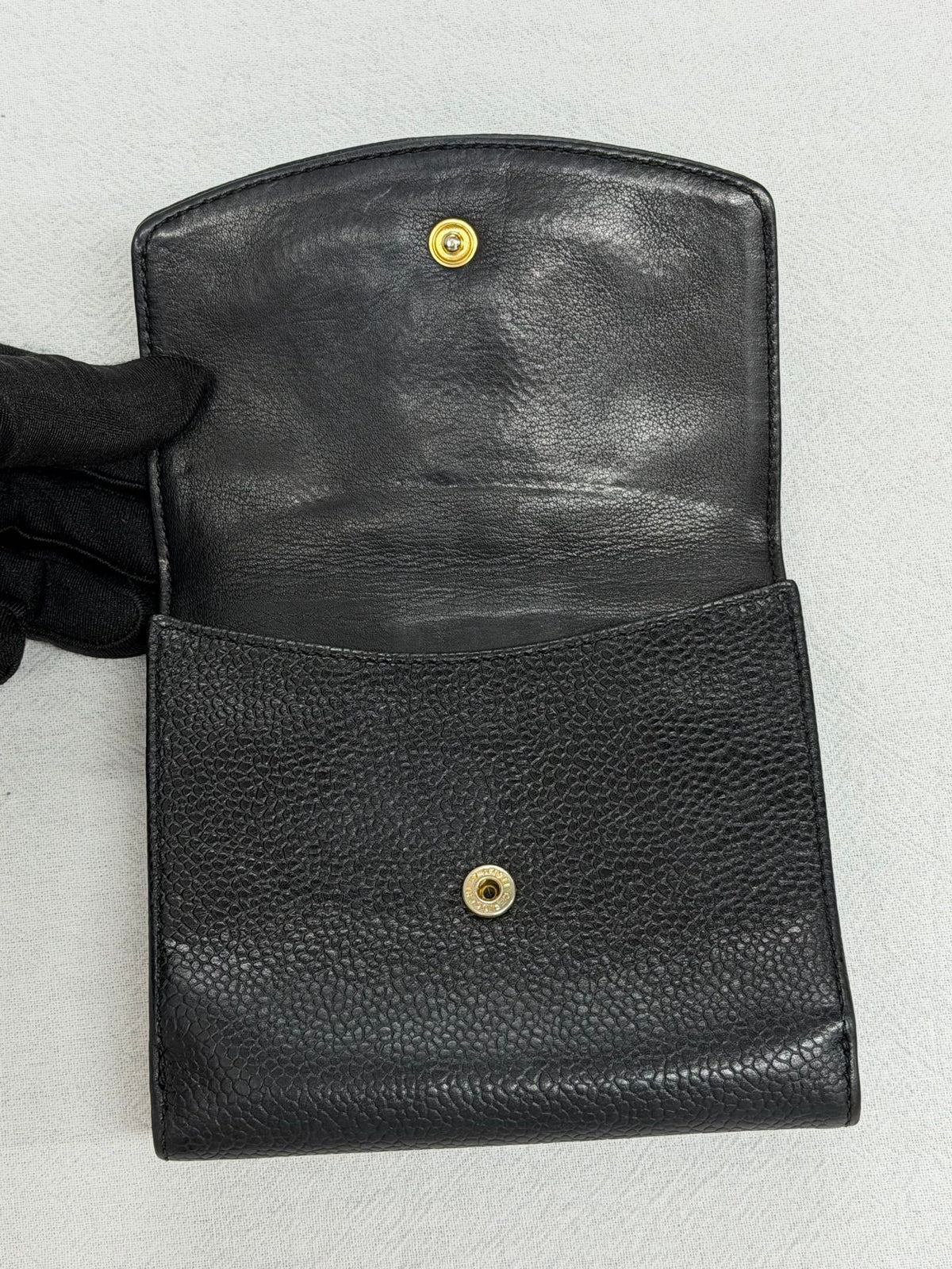 CHANEL Double C Cavier 2way Bifold Wallet