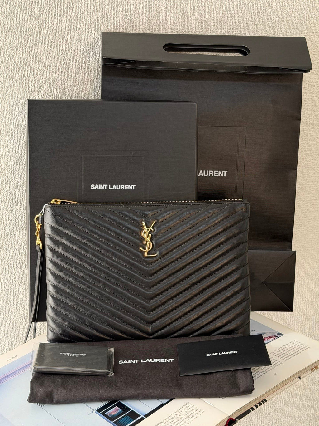 Saint Laurent YSL  Matelassé Leather Zip Tablet  Clutch