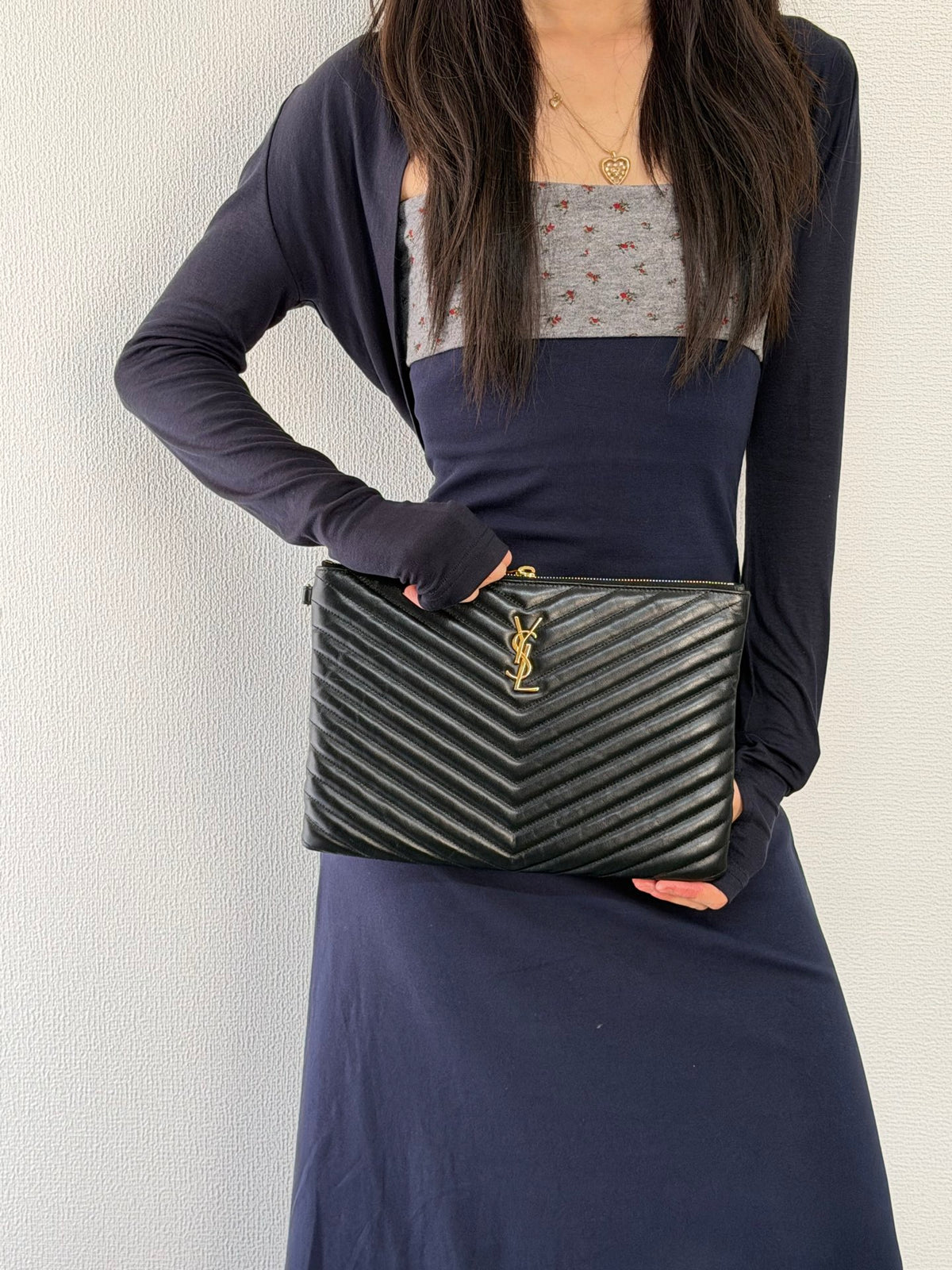 Saint Laurent YSL  Matelassé Leather Zip Tablet  Clutch