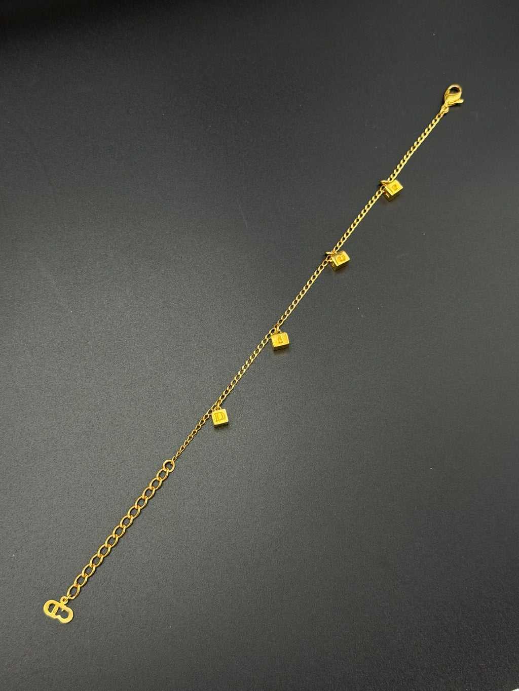Christian Dior Vintage DIOR Logo Letter Cube Dice Charm Chain Bracelet