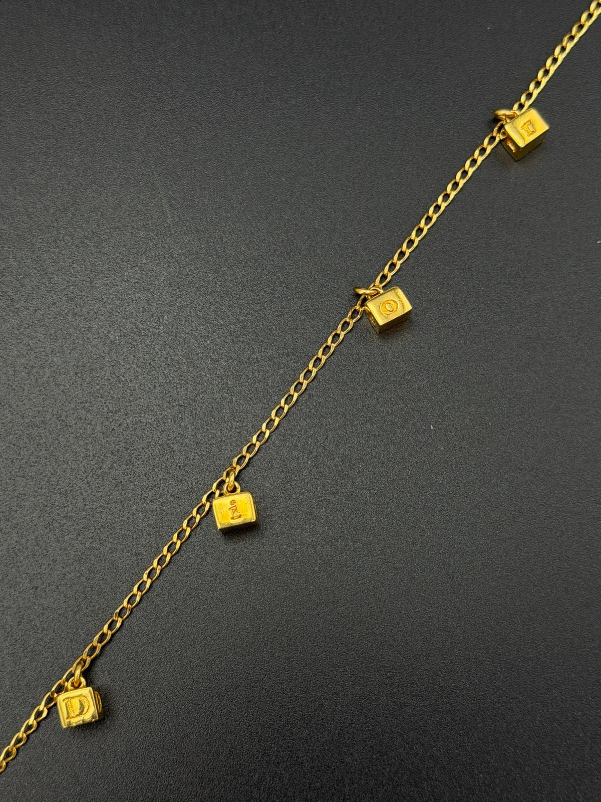 Christian Dior Vintage DIOR Logo Letter Cube Dice Charm Chain Bracelet