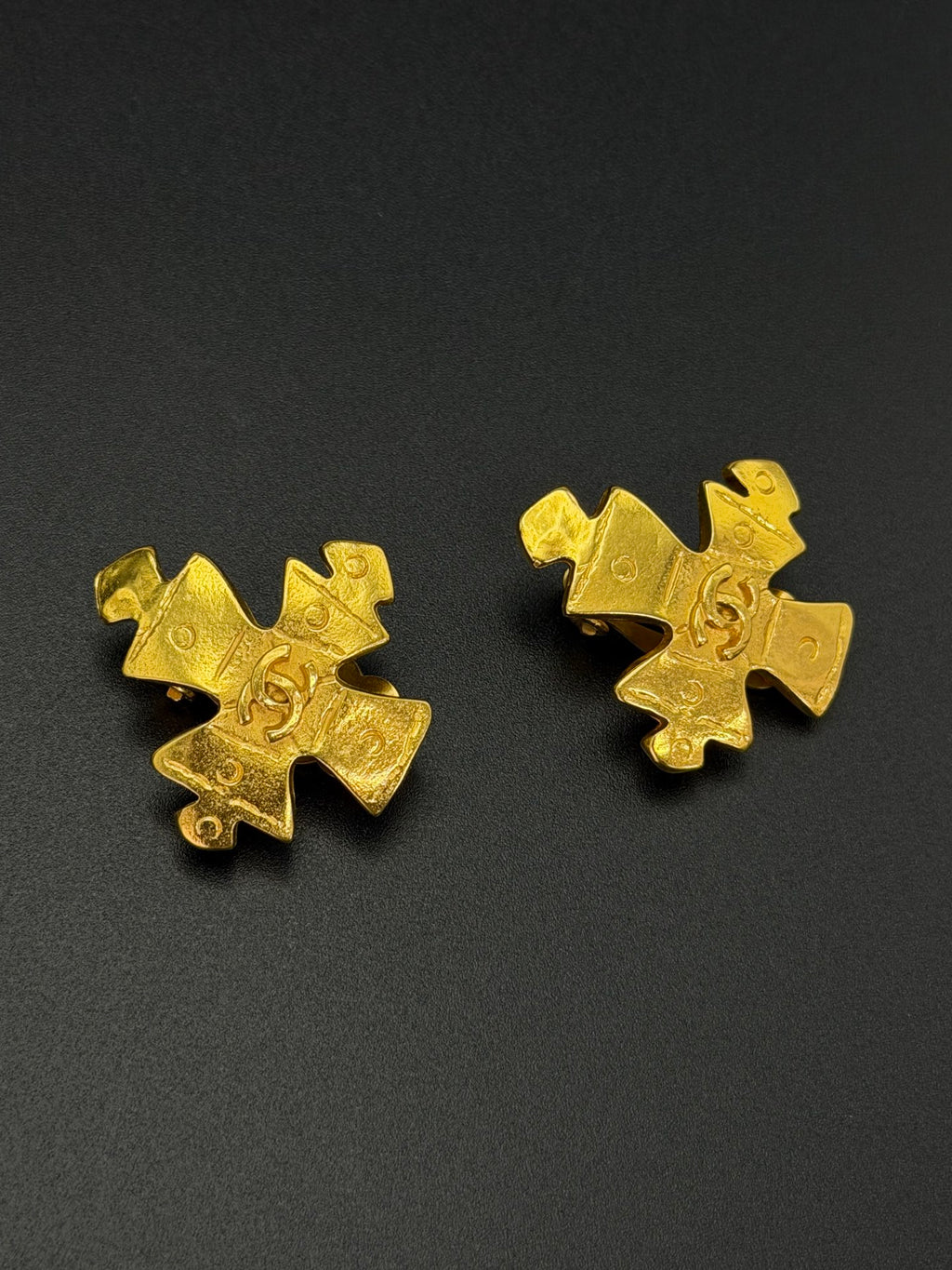 CHANEL  CC Logo Maltese Cross Gold Plated Clip-On Earrings
