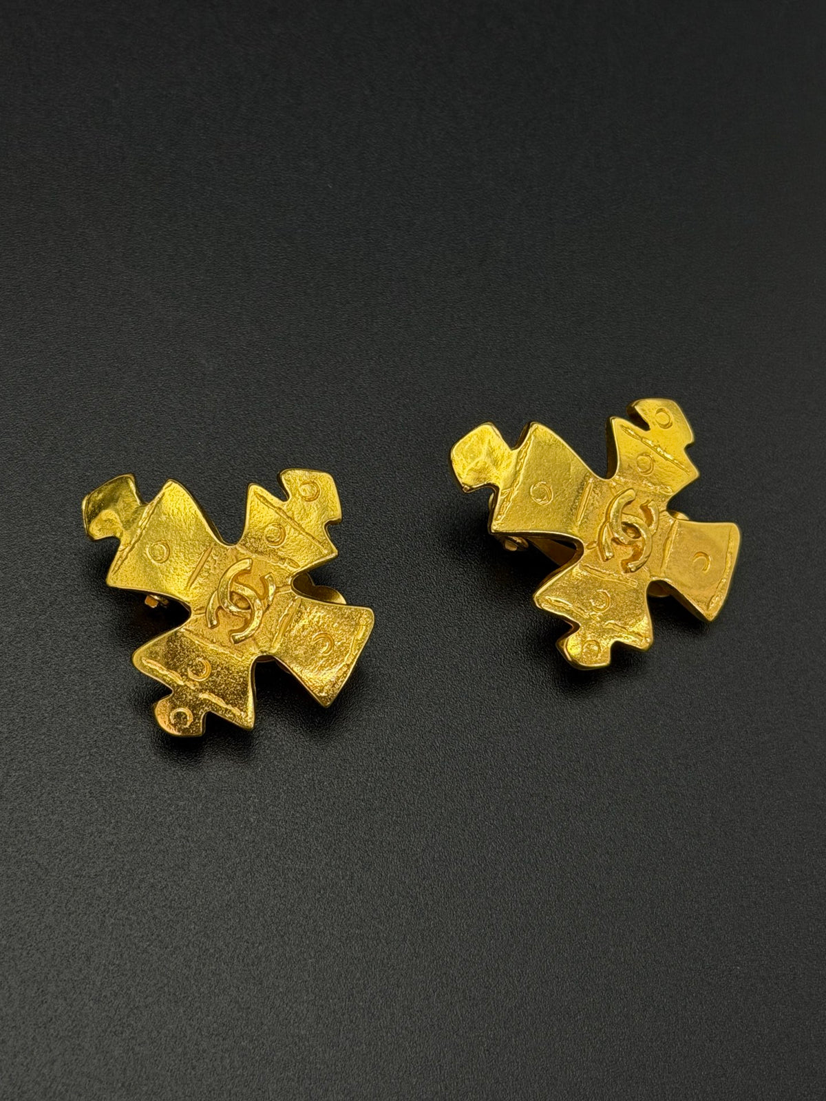 CHANEL  CC Logo Maltese Cross Gold Plated Clip-On Earrings