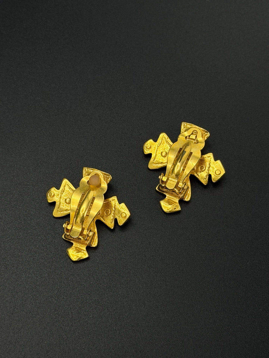 CHANEL  CC Logo Maltese Cross Gold Plated Clip-On Earrings