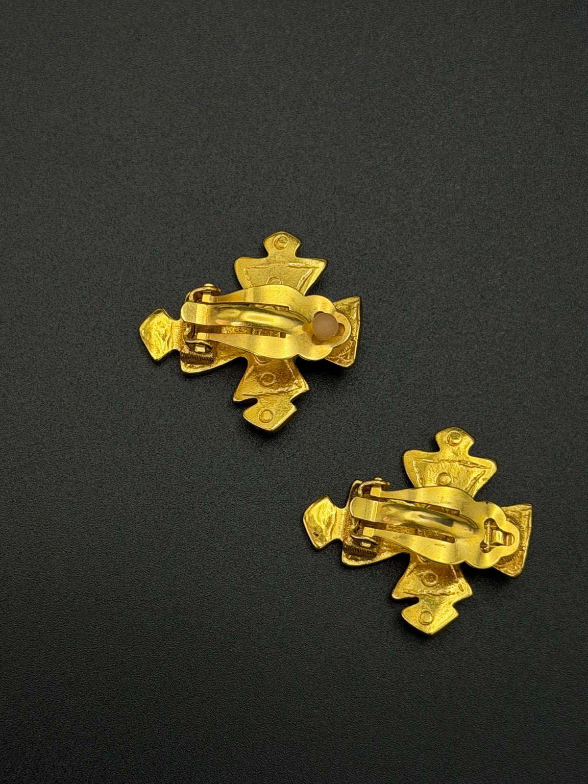 CHANEL  CC Logo Maltese Cross Gold Plated Clip-On Earrings